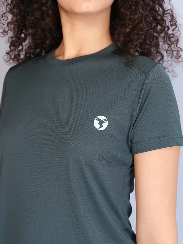 Women Solid Slim Fit Crew Neck T-shirt with TECHNO COOL - Image 6