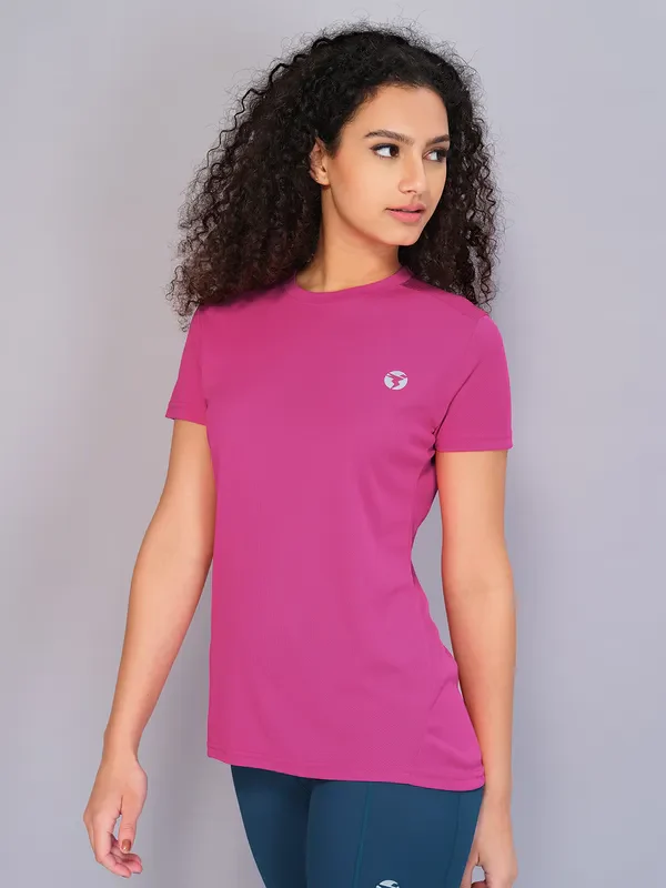 Women Solid Slim Fit Crew Neck T-shirt with TECHNO COOL - Image 2