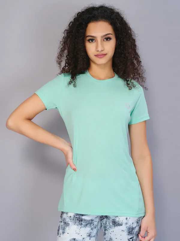 Women Solid Slim Fit Crew Neck T-shirt with TECHNO COOL