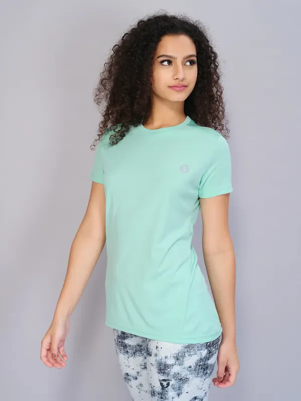 Women Solid Slim Fit Crew Neck T-shirt with TECHNO COOL - Image 2
