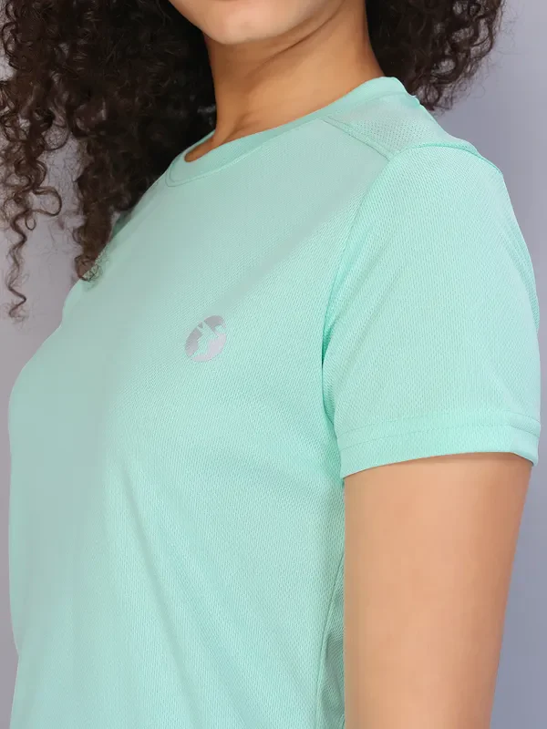 Women Solid Slim Fit Crew Neck T-shirt with TECHNO COOL - Image 6