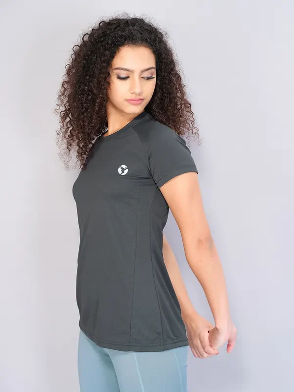 Women Solid Slim Fit Crew Neck T-shirt with TECHNO COOL - Image 2