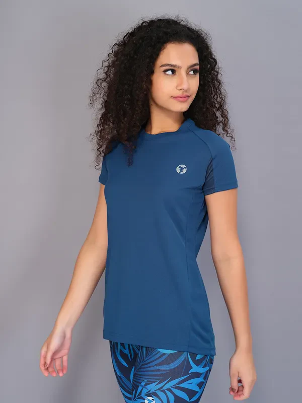 Women Solid Slim Fit Crew Neck T-shirt with TECHNO COOL - Image 2