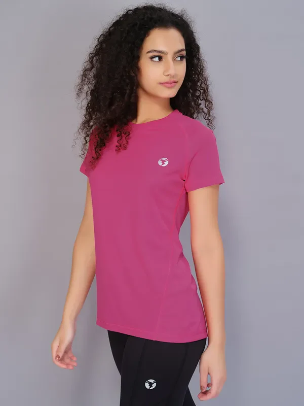Women Solid Slim Fit Crew Neck T-shirt with TECHNO COOL - Image 2