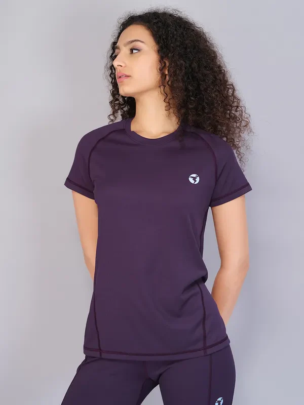 Women Solid Slim Fit Crew Neck T-shirt with TECHNO COOL - Image 2
