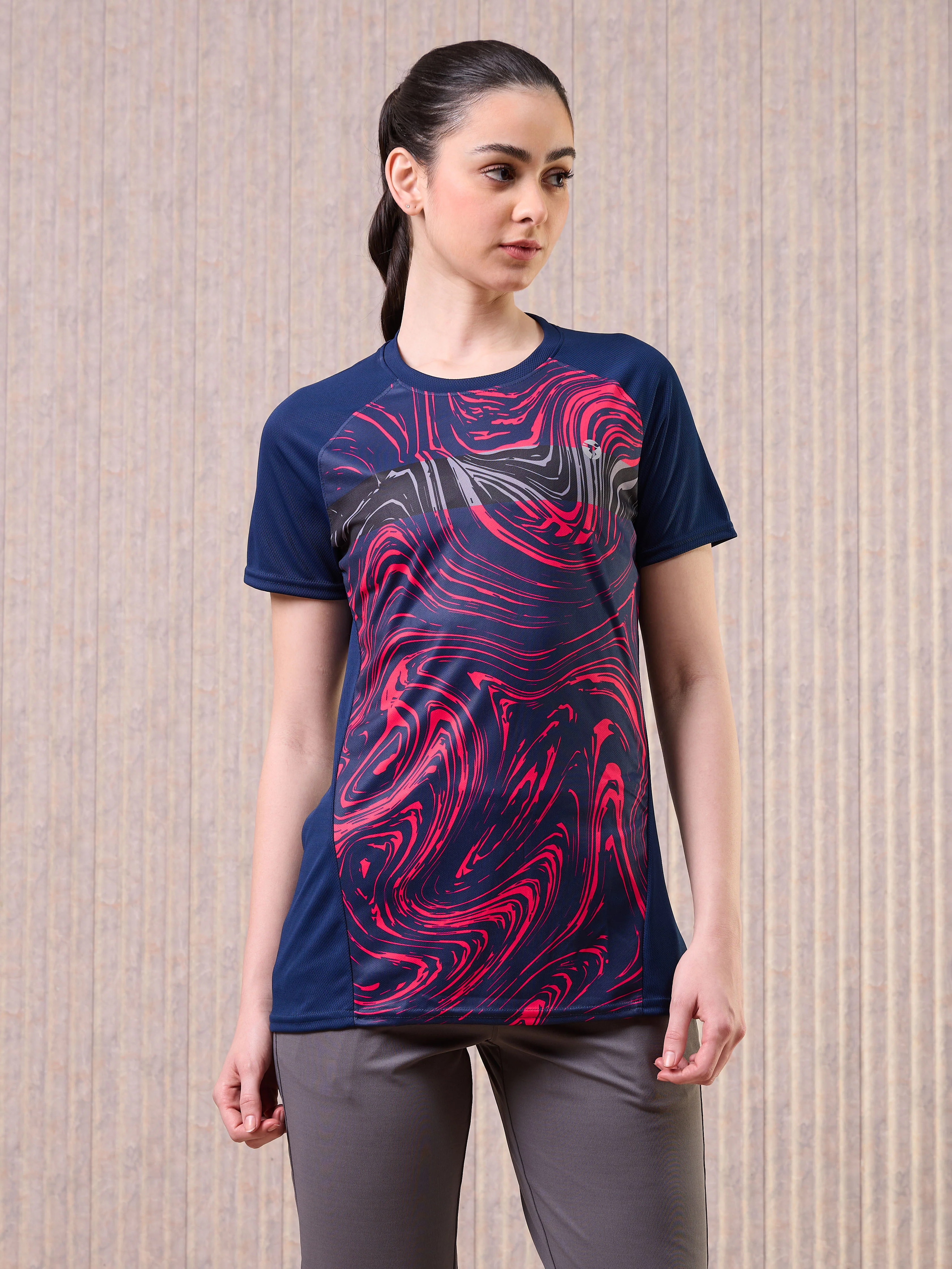 Women Printed Slim Fit Crew Neck T-shirt with TECHNO COOL - Image 2
