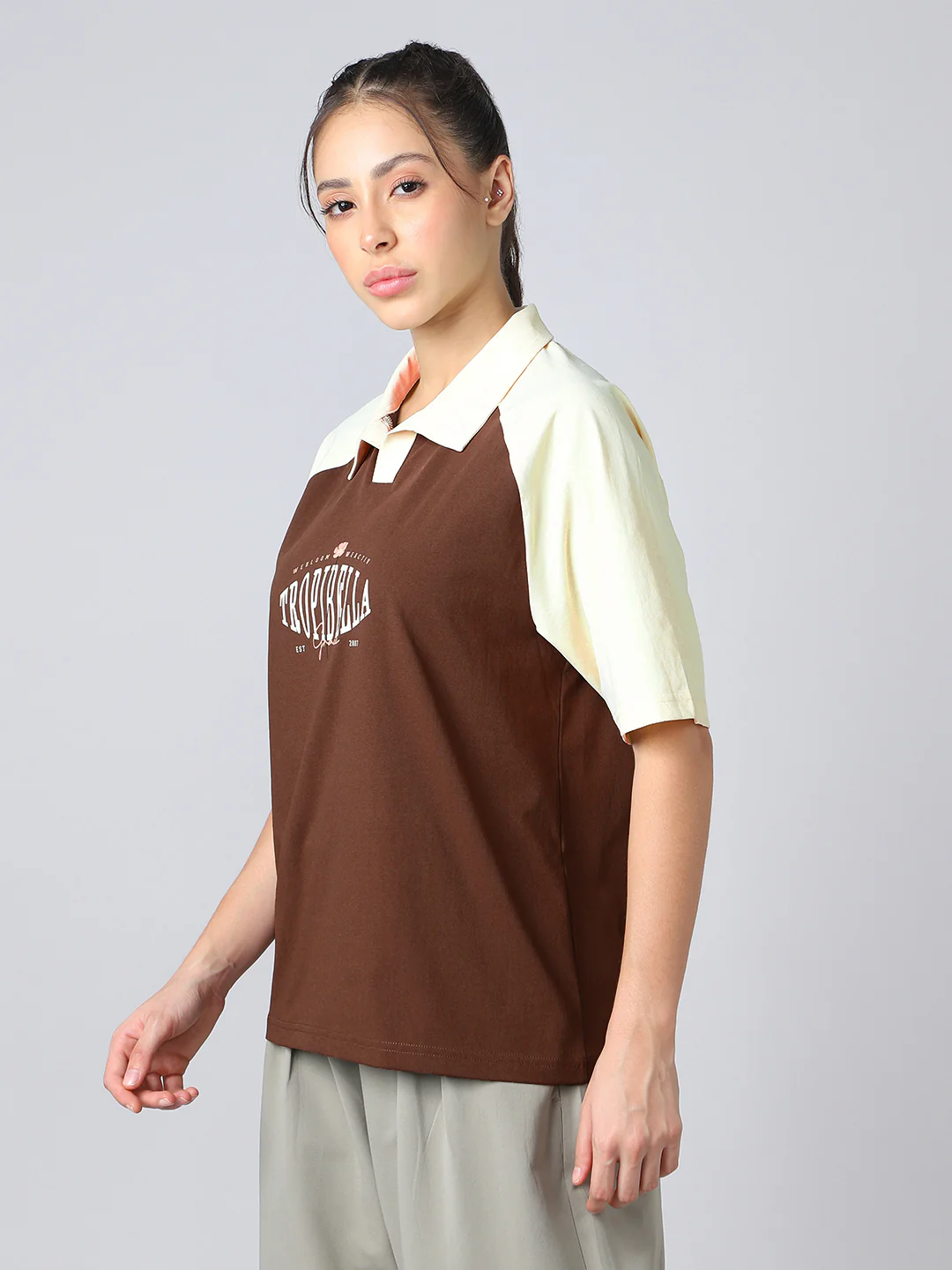 Women Colorblock Oversized Fit Polo T-shirt with COTFLEX - Image 4