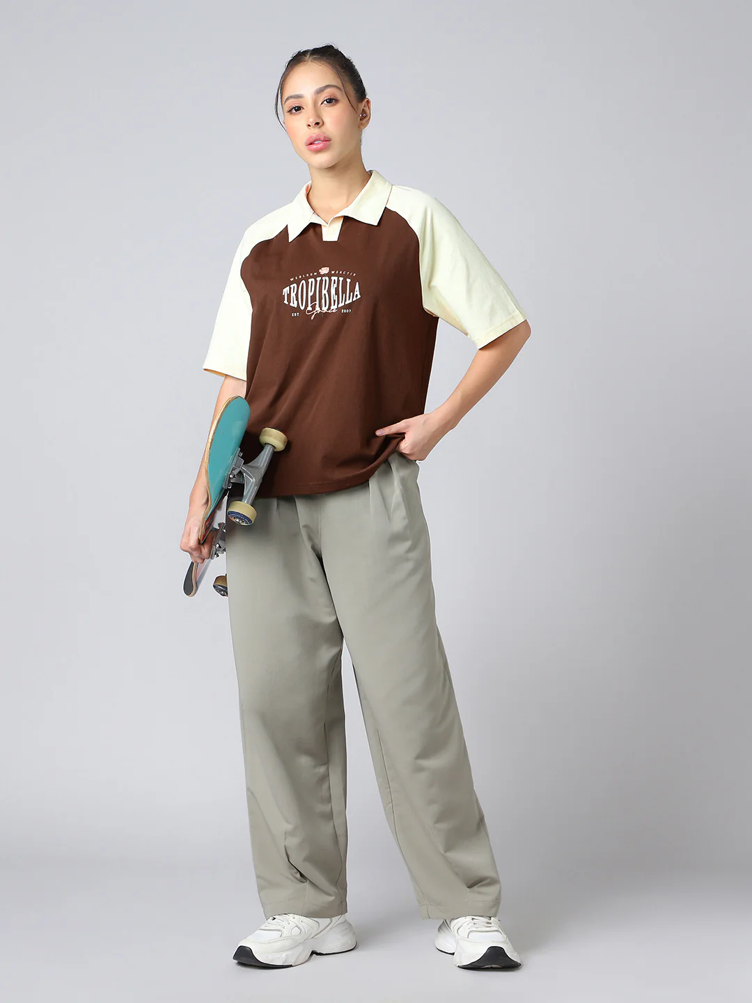 Women Colorblock Oversized Fit Polo T-shirt with COTFLEX - Image 7