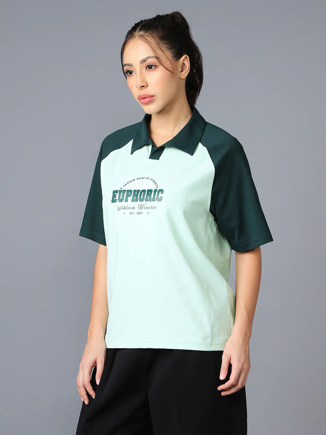 Women Colorblock Oversized Fit Polo T-shirt with COTFLEX - Image 3