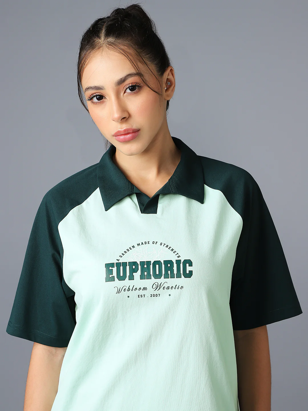 Women Colorblock Oversized Fit Polo T-shirt with COTFLEX - Image 7