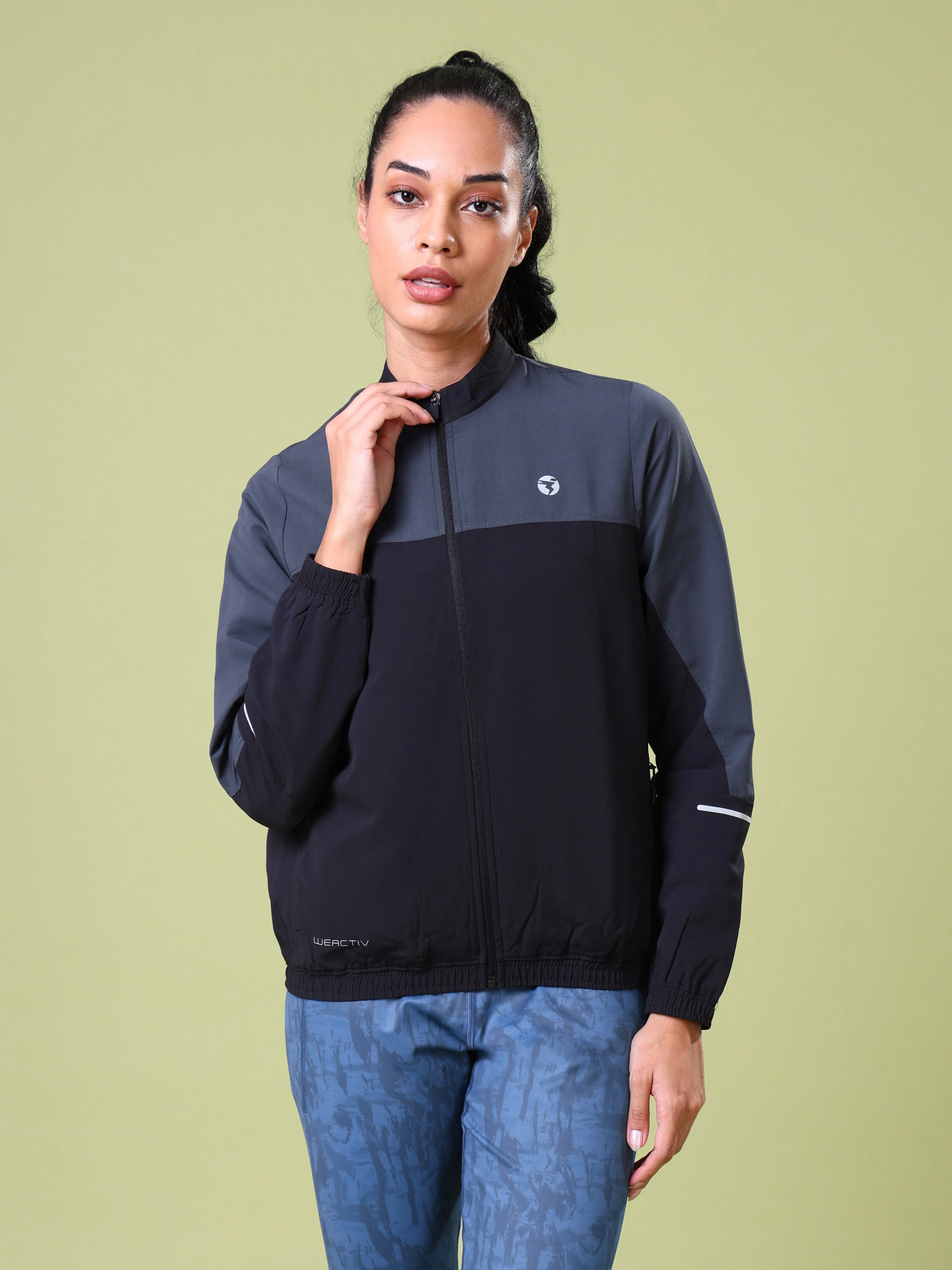 Women Colorblock Slim Fit Mock Neck Sports Jacket with TECHNOLITE - Image 2