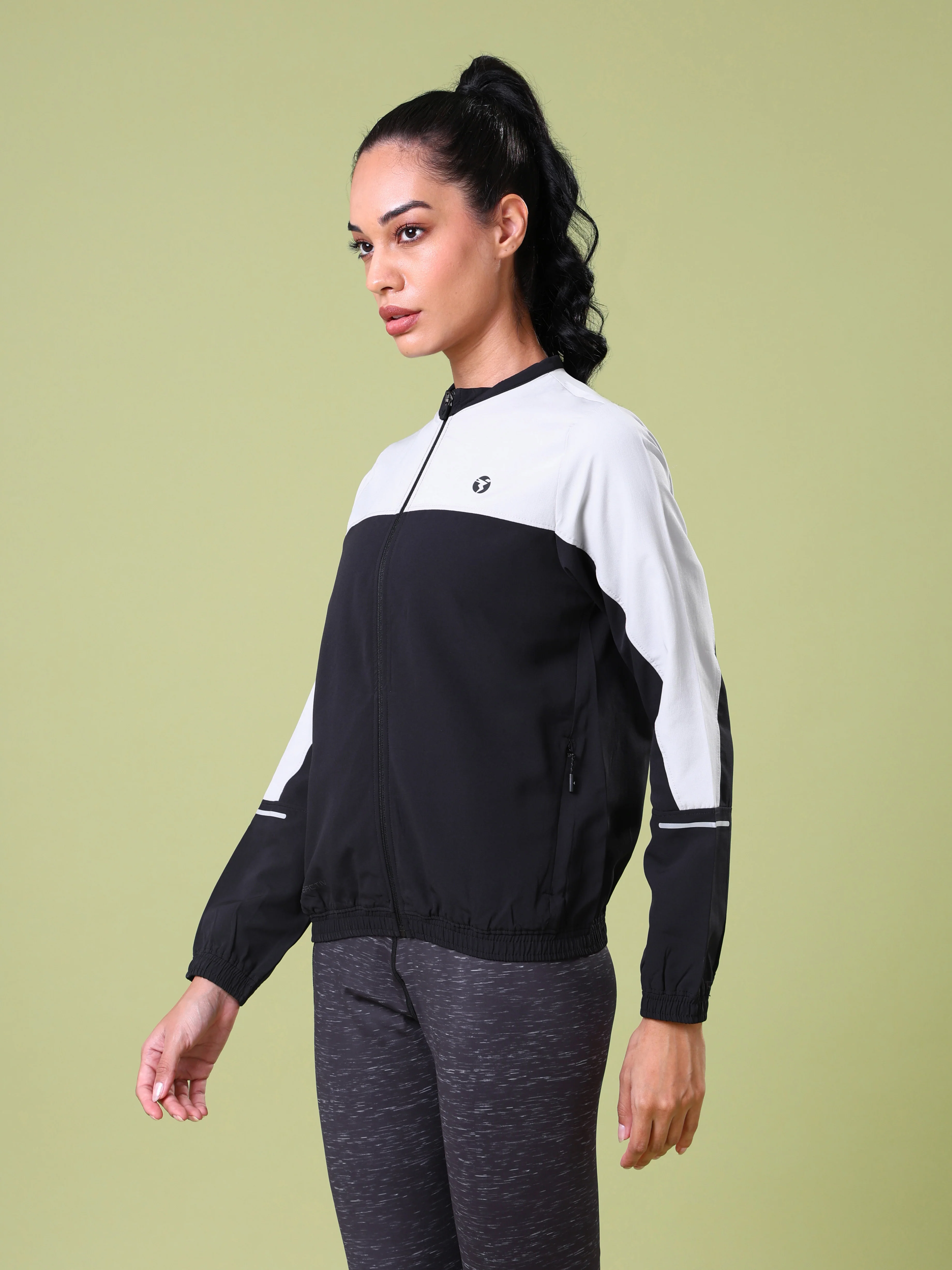 Women Colorblock Slim Fit Mock Neck Sports Jacket with TECHNOLITE - Image 3