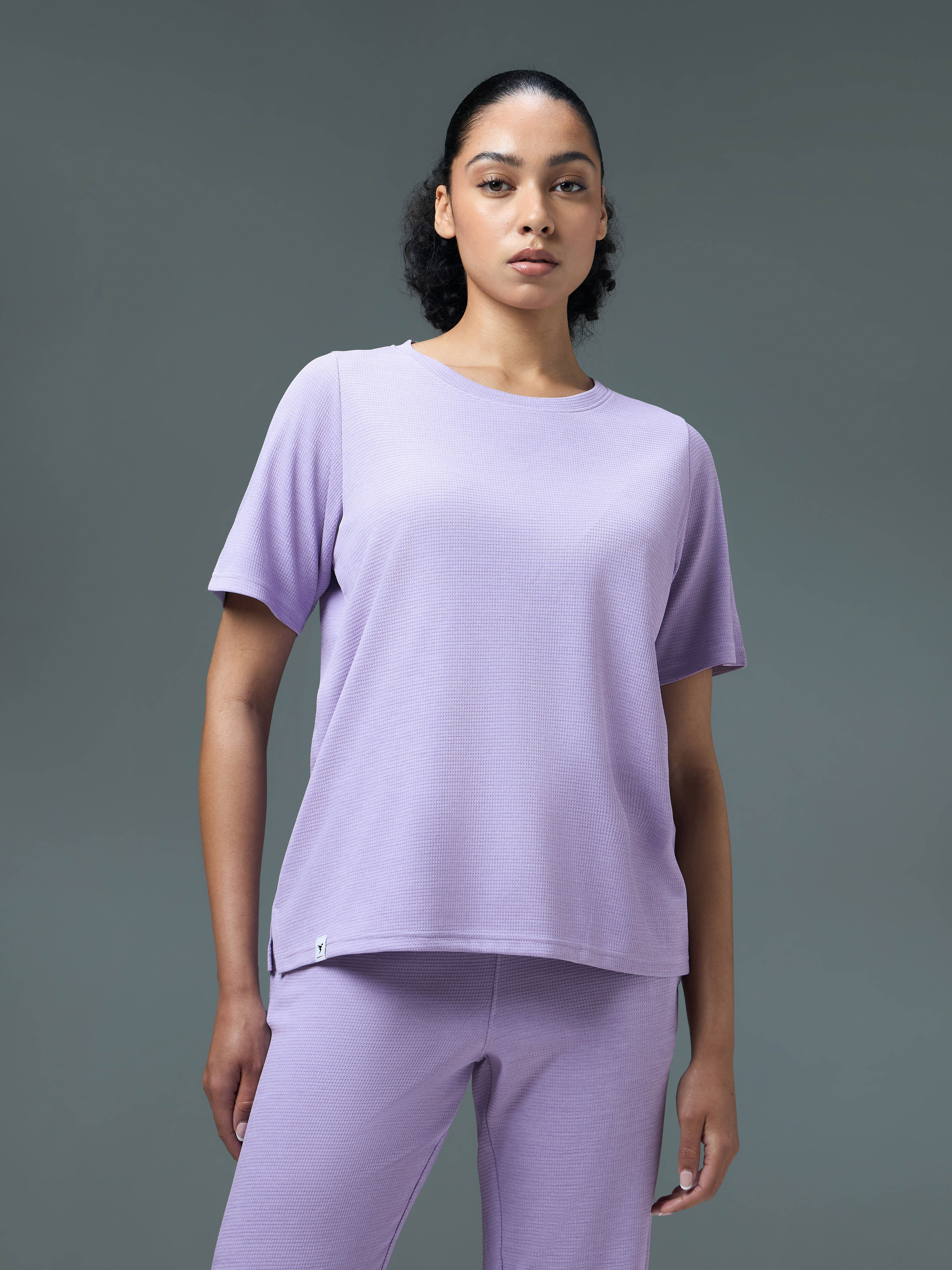 Women Cubic Melange Relaxed Fit Round Neck T-shirt with DOUBLE COOL