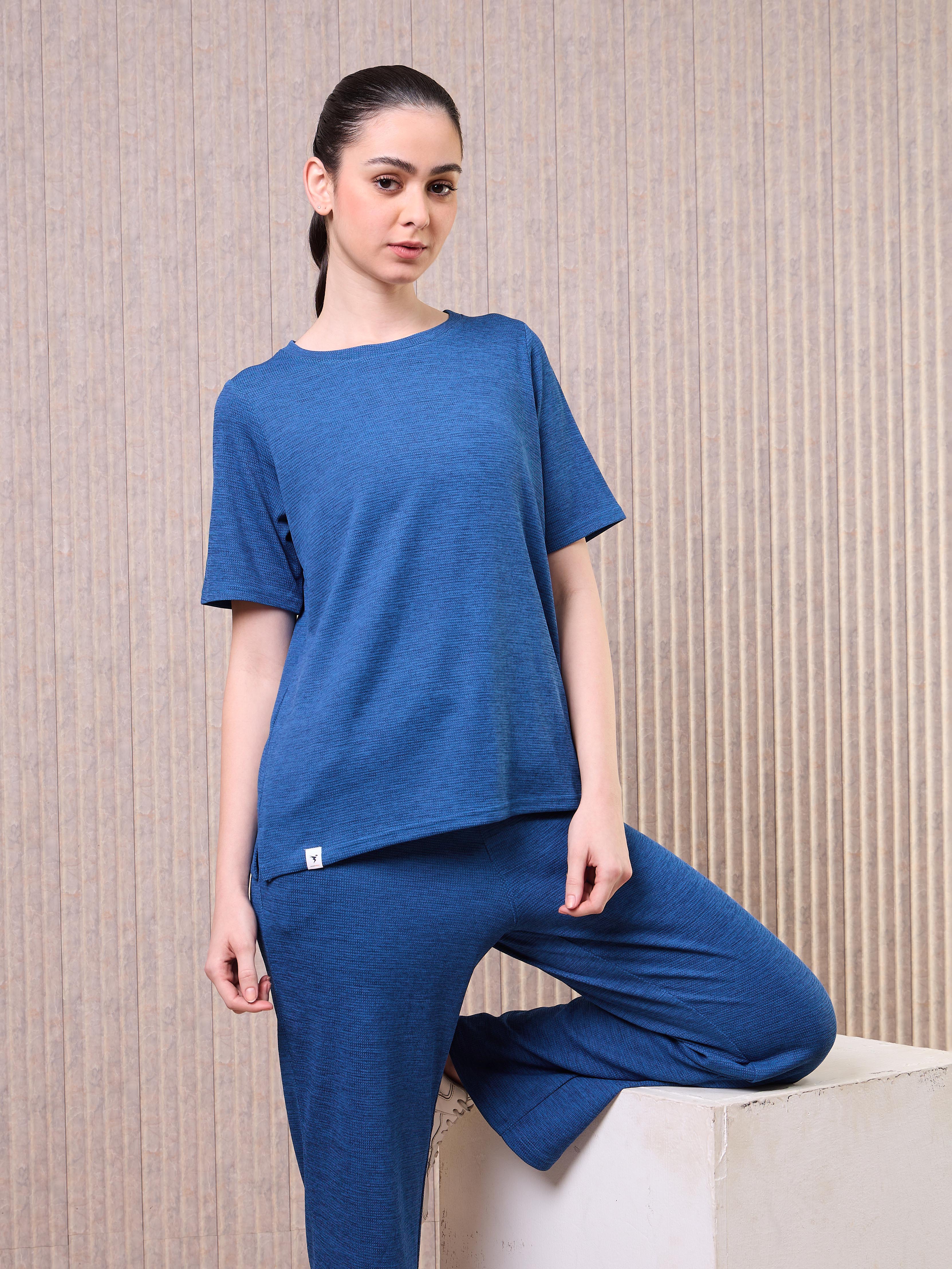 Women Cubic Melange Relaxed Fit Round Neck T-shirt with DOUBLE COOL - Image 2