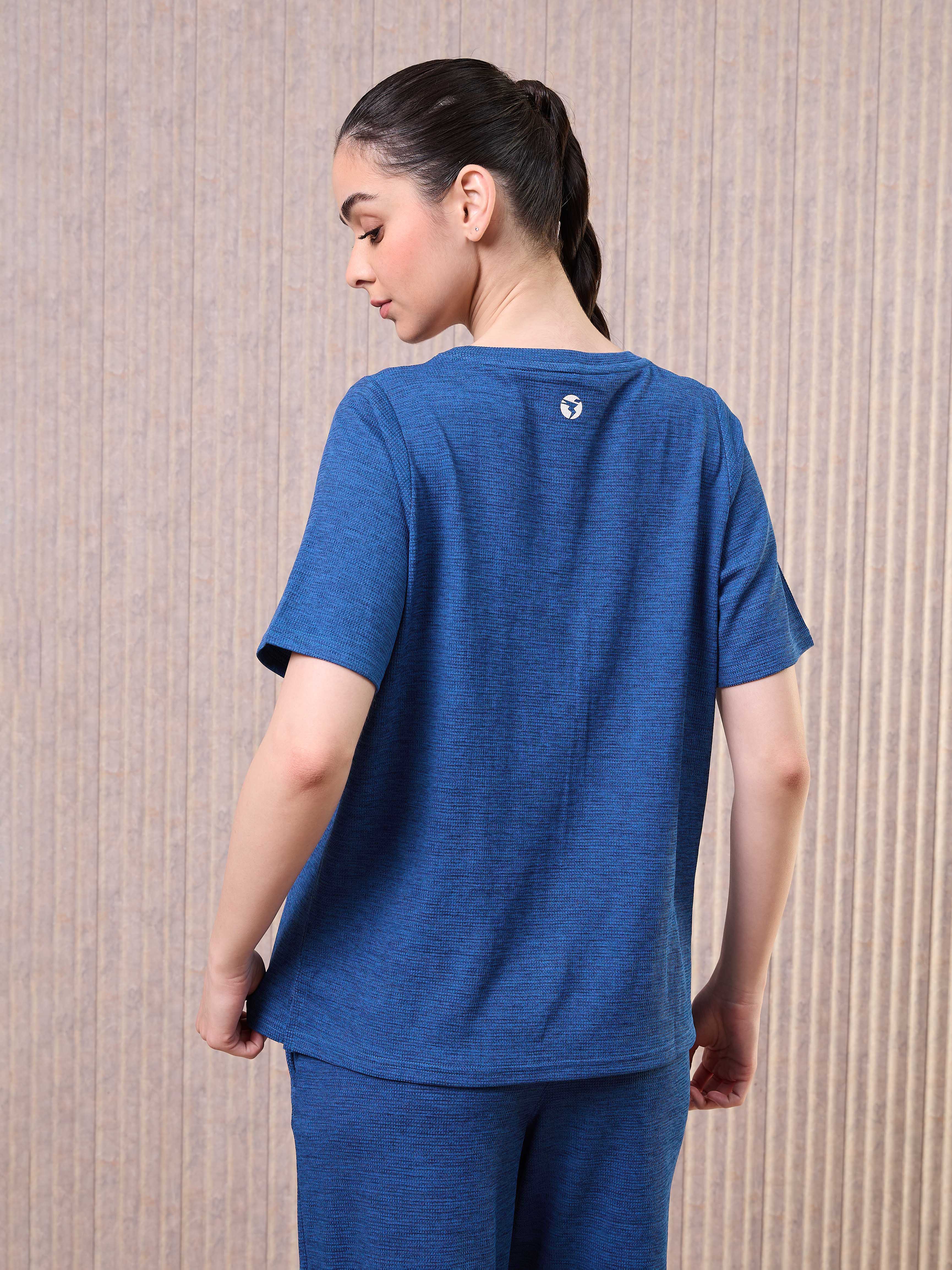 Women Cubic Melange Relaxed Fit Round Neck T-shirt with DOUBLE COOL - Image 3