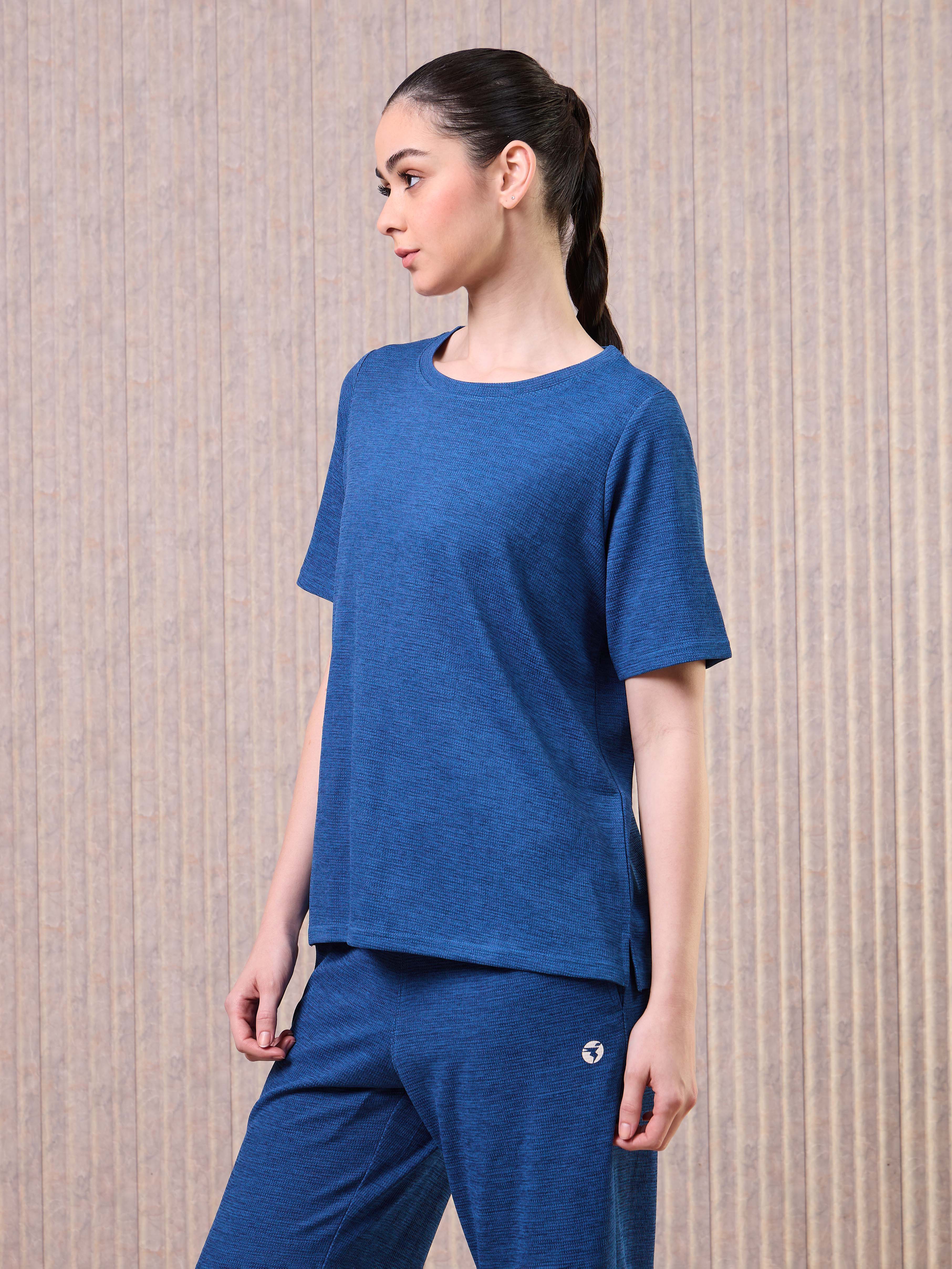 Women Cubic Melange Relaxed Fit Round Neck T-shirt with DOUBLE COOL - Image 4