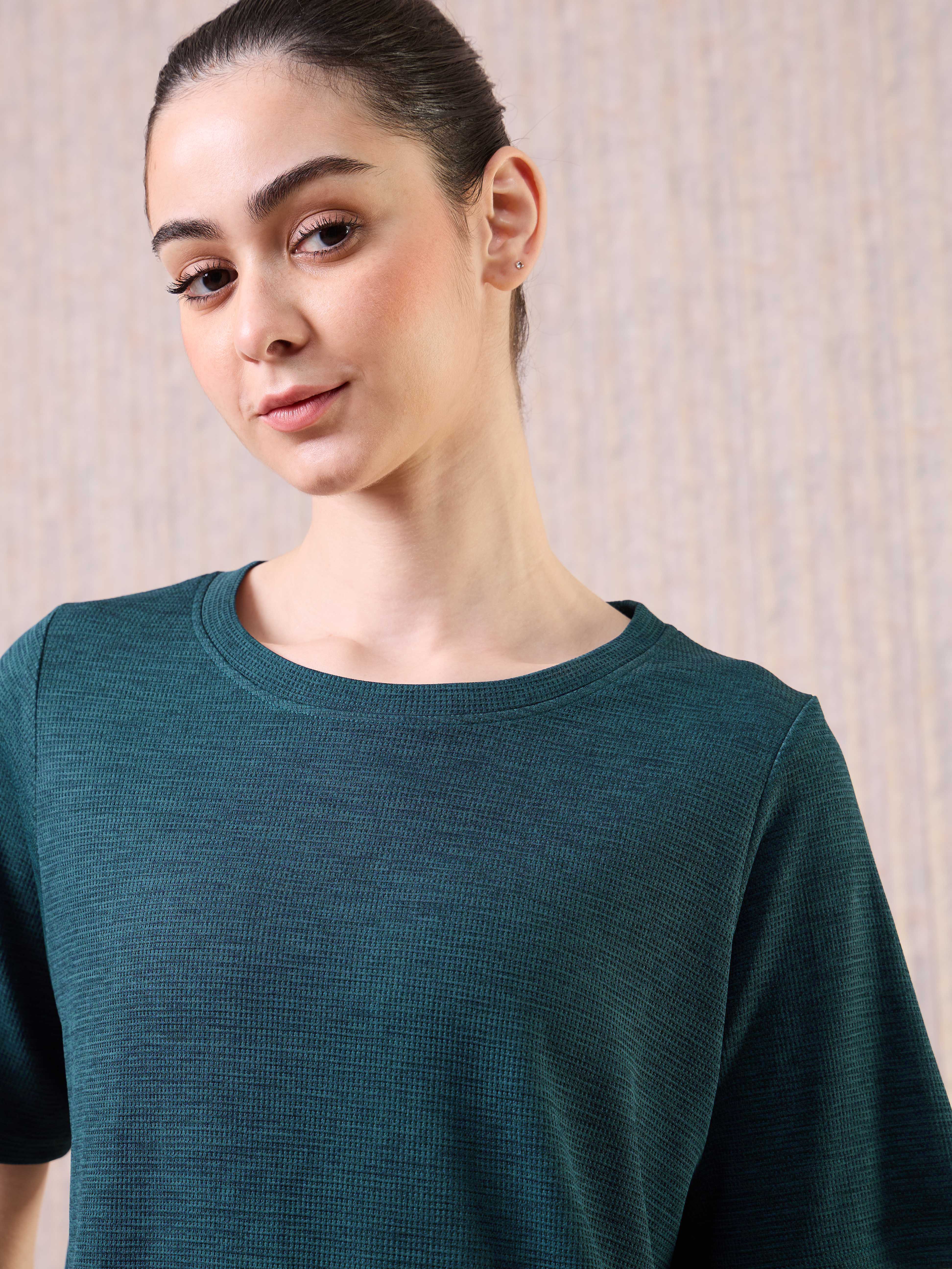 Women Cubic Melange Relaxed Fit Round Neck T-shirt with DOUBLE COOL - Image 6