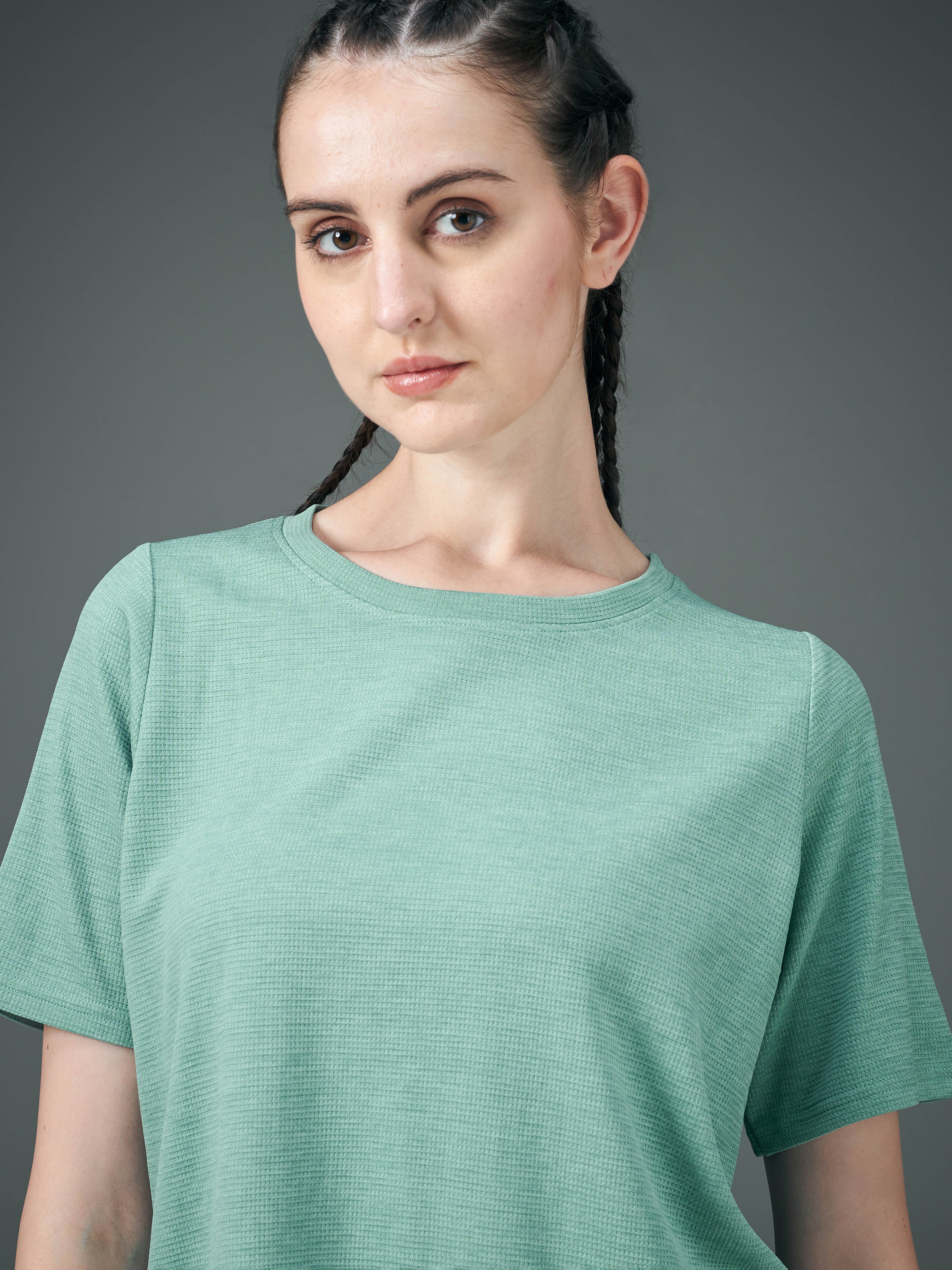 Women Cubic Melange Relaxed Fit Round Neck T-shirt with DOUBLE COOL - Image 5