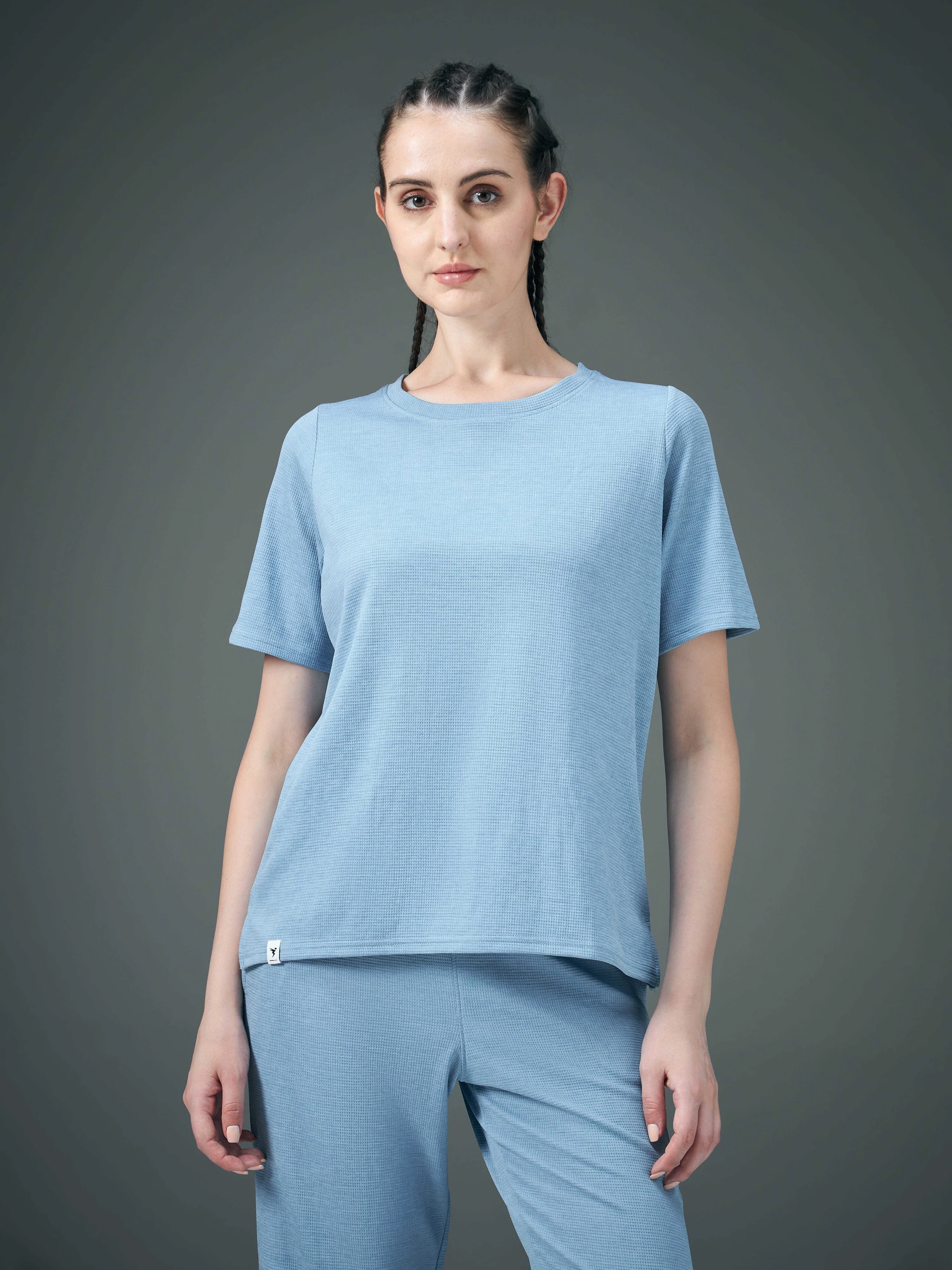 Women Cubic Melange Relaxed Fit Round Neck T-shirt with DOUBLE COOL