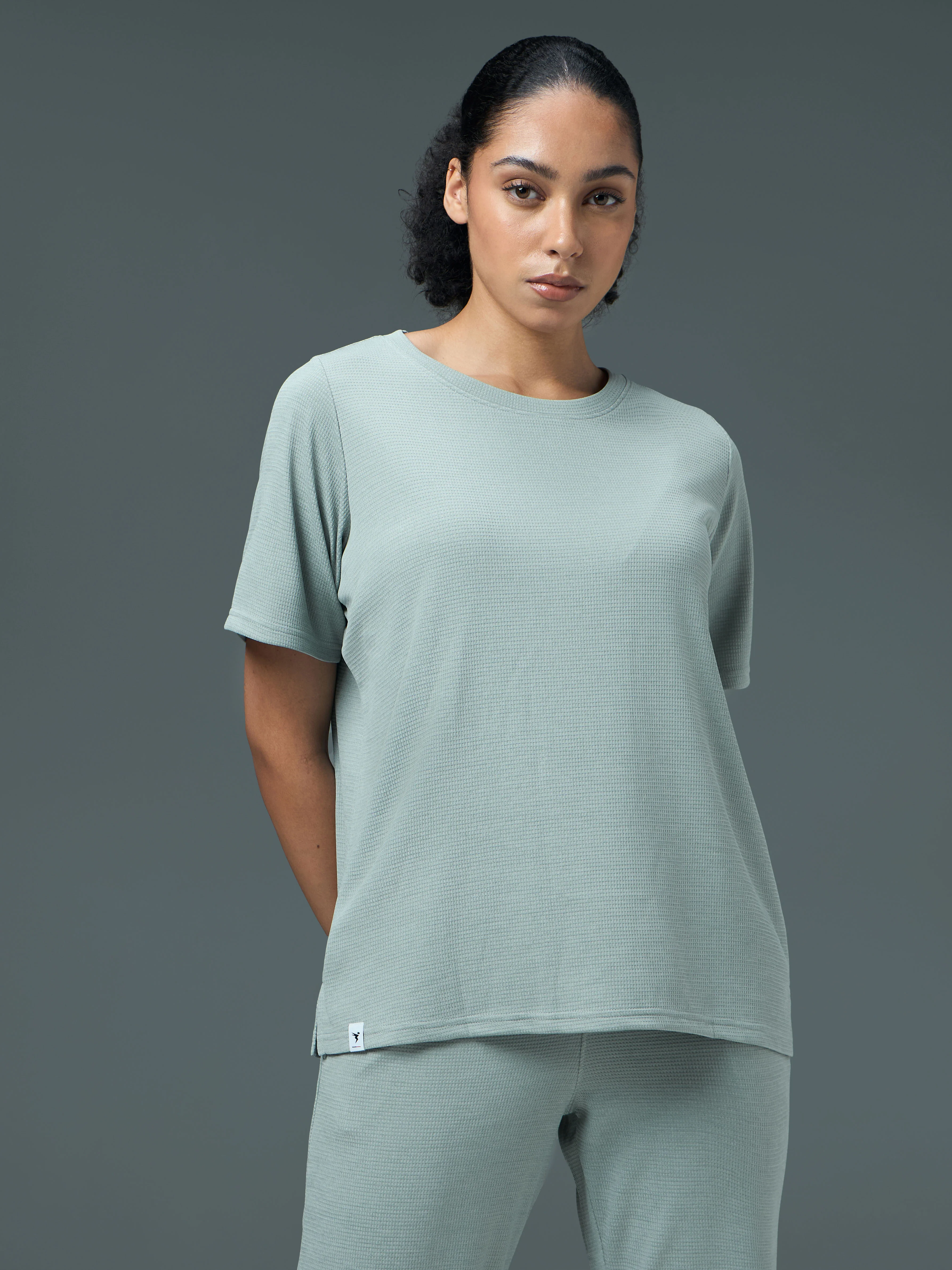 Women Cubic Melange Relaxed Fit Round Neck T-shirt with DOUBLE COOL - Image 2