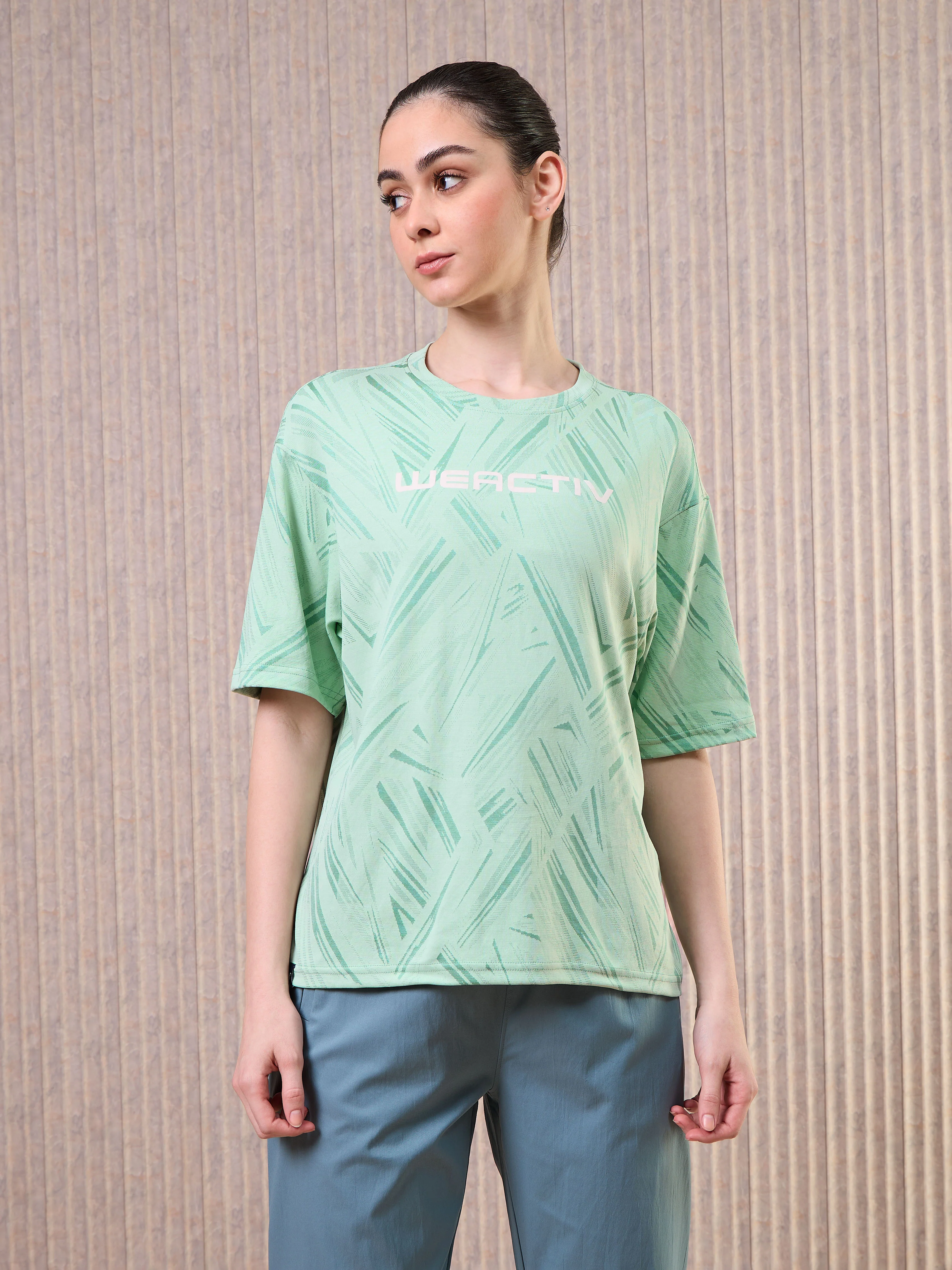 Women Jacquard Boxy Fit Round Neck T-shirt with DOUBLE COOL - Image 2