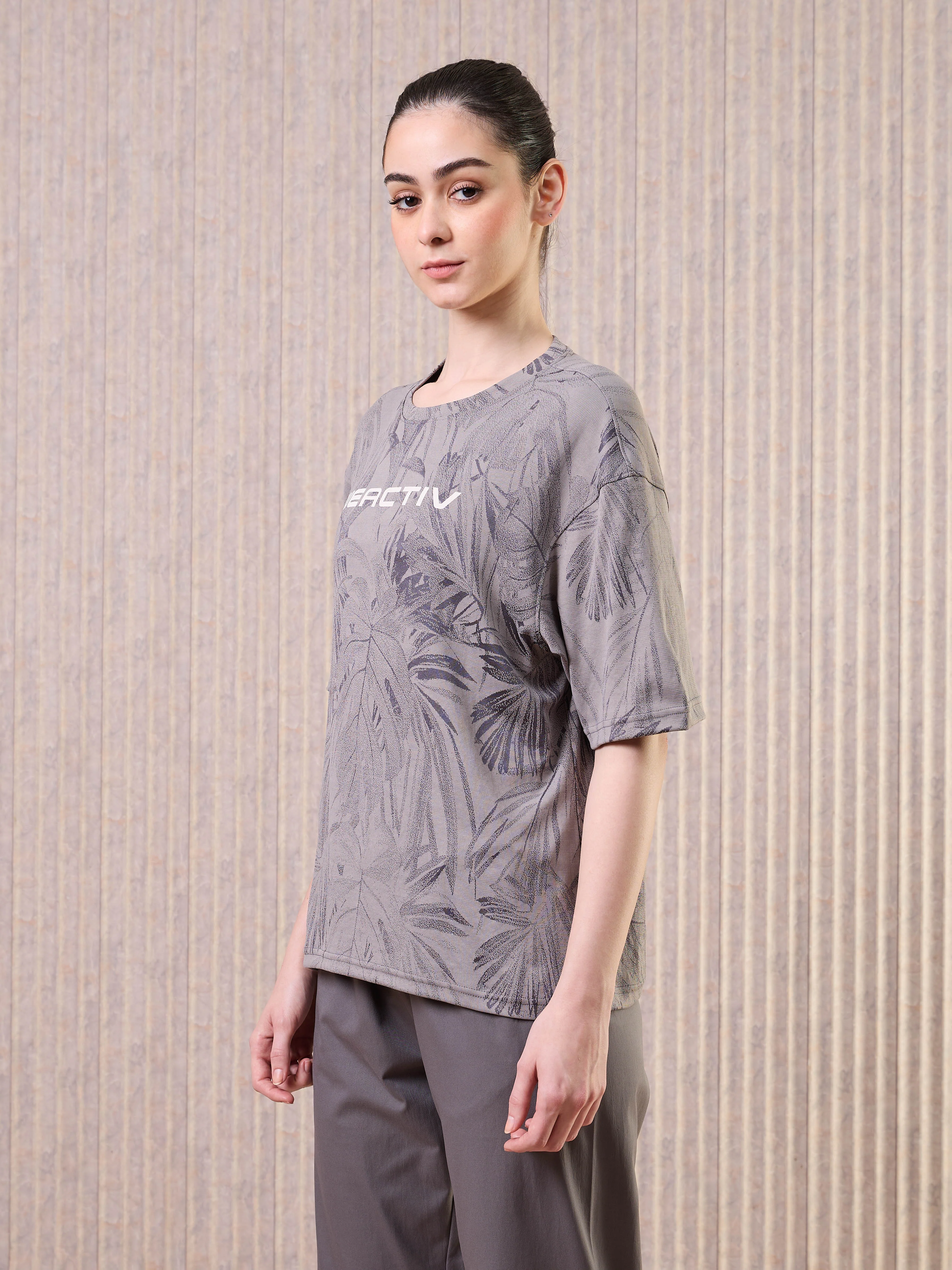 Women Jacquard Boxy Fit Round Neck T-shirt with DOUBLE COOL - Image 4