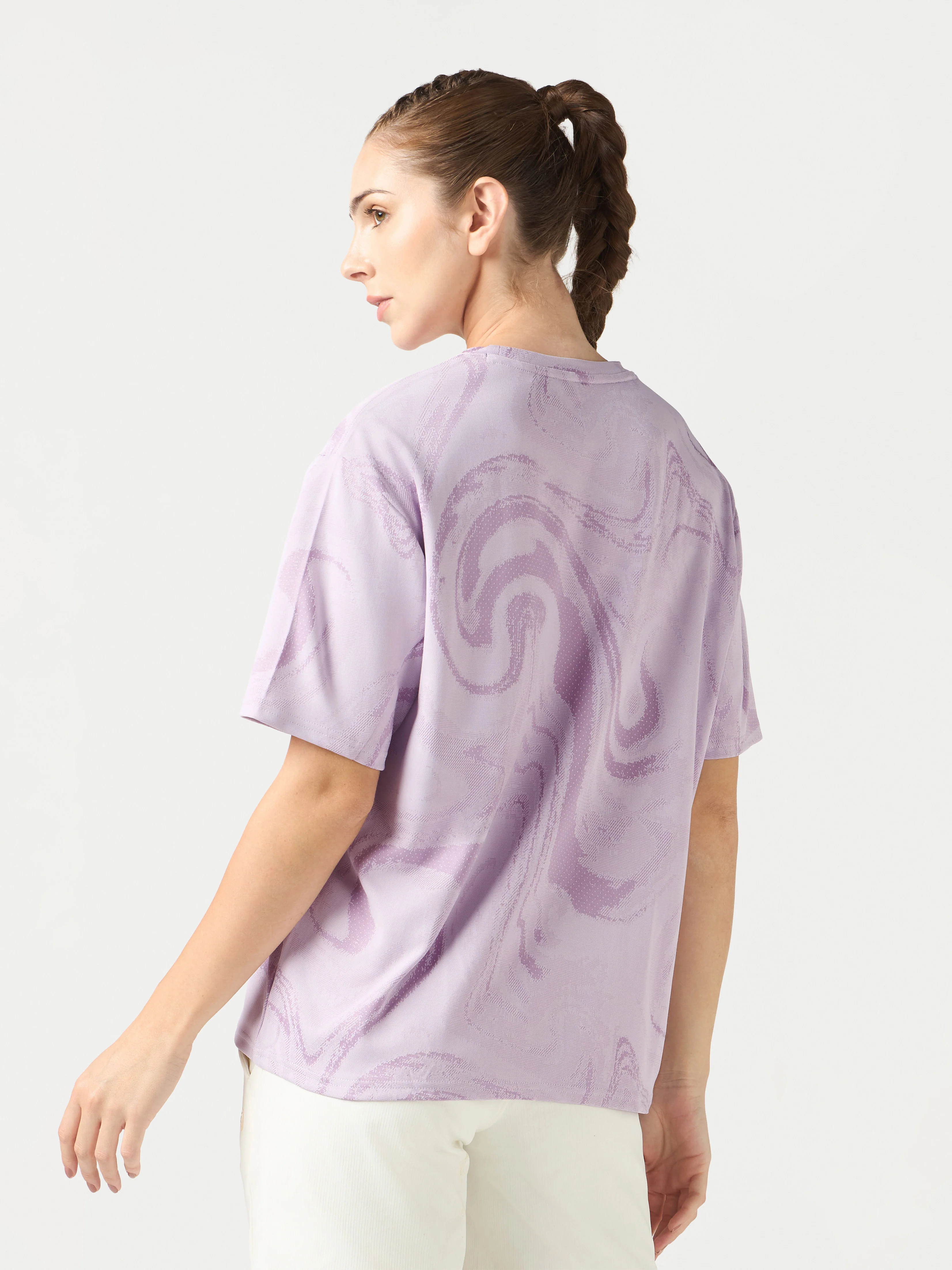 Women Jacquard Boxy Fit Round Neck T-shirt with DOUBLE COOL - Image 3