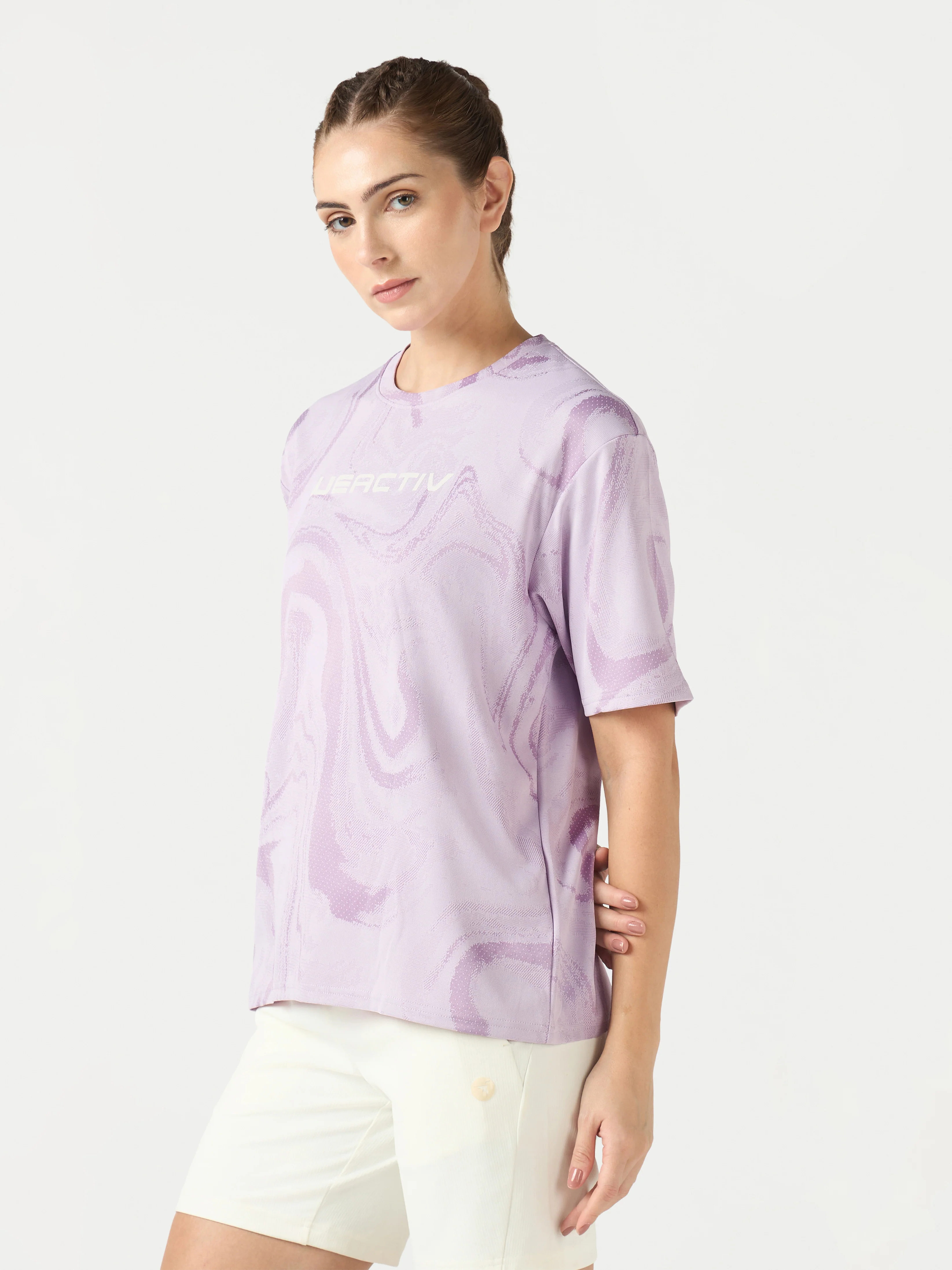 Women Jacquard Boxy Fit Round Neck T-shirt with DOUBLE COOL - Image 4