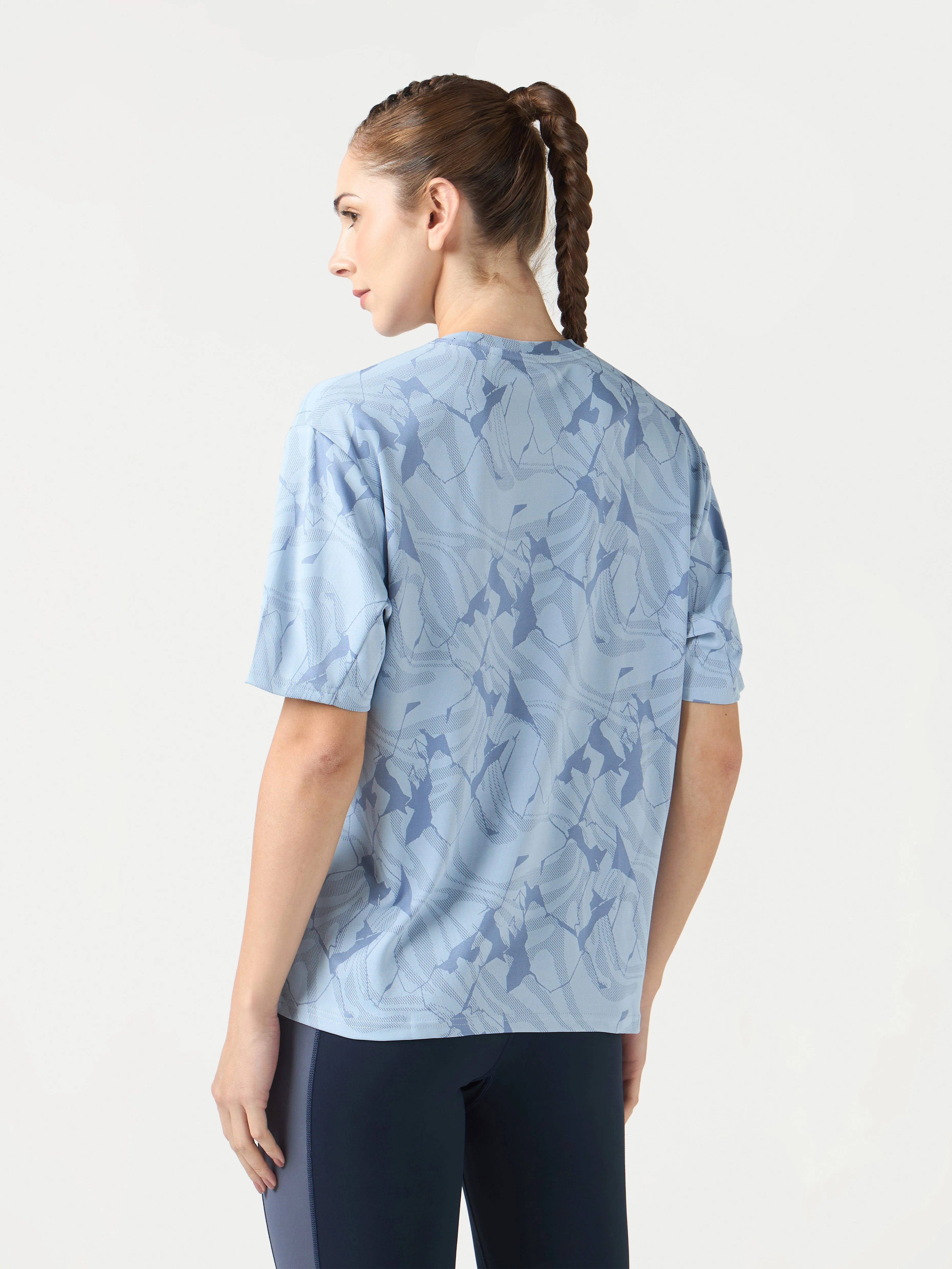 Women Jacquard Boxy Fit Round Neck T-shirt with DOUBLE COOL - Image 3