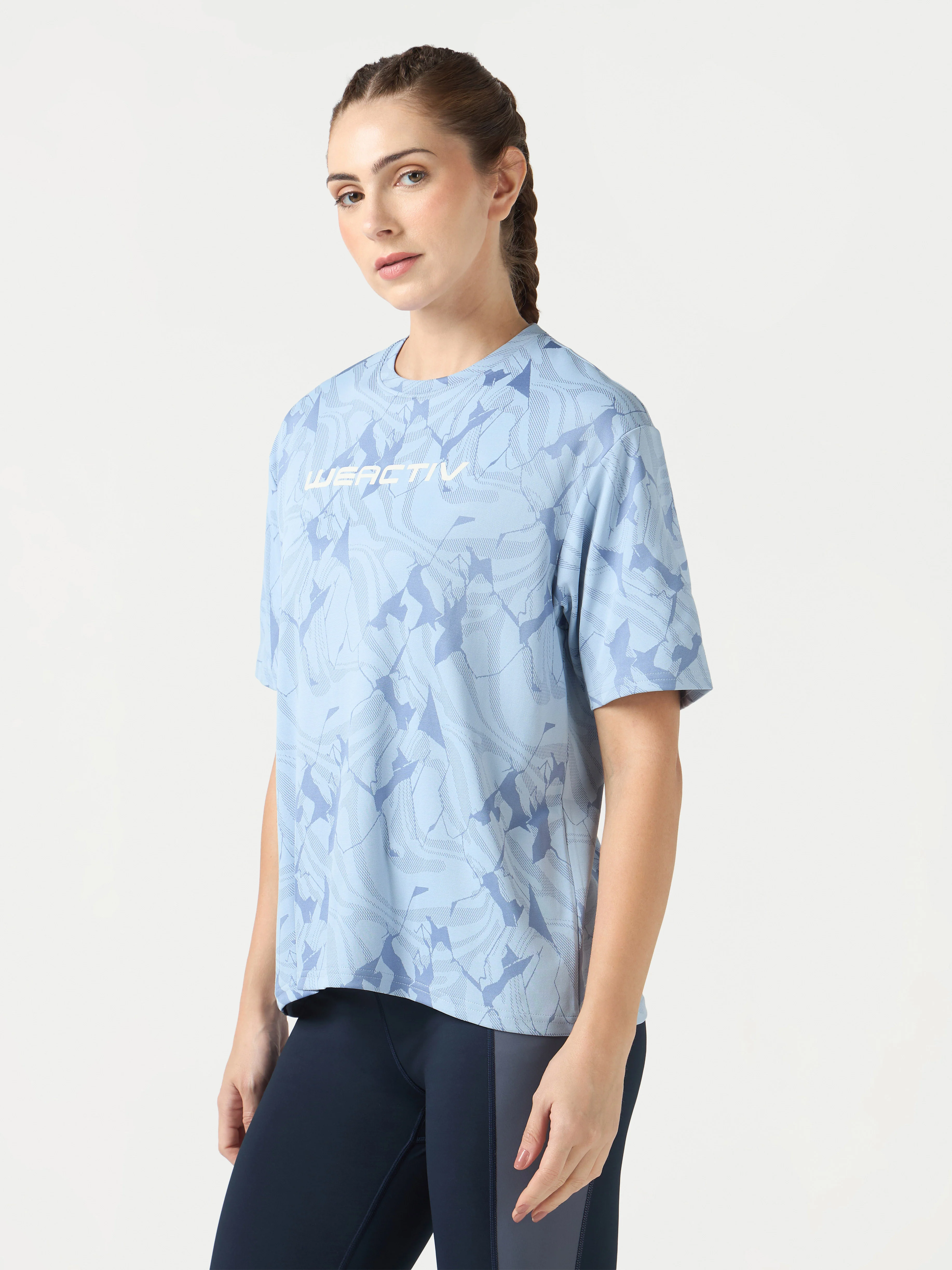 Women Jacquard Boxy Fit Round Neck T-shirt with DOUBLE COOL - Image 4