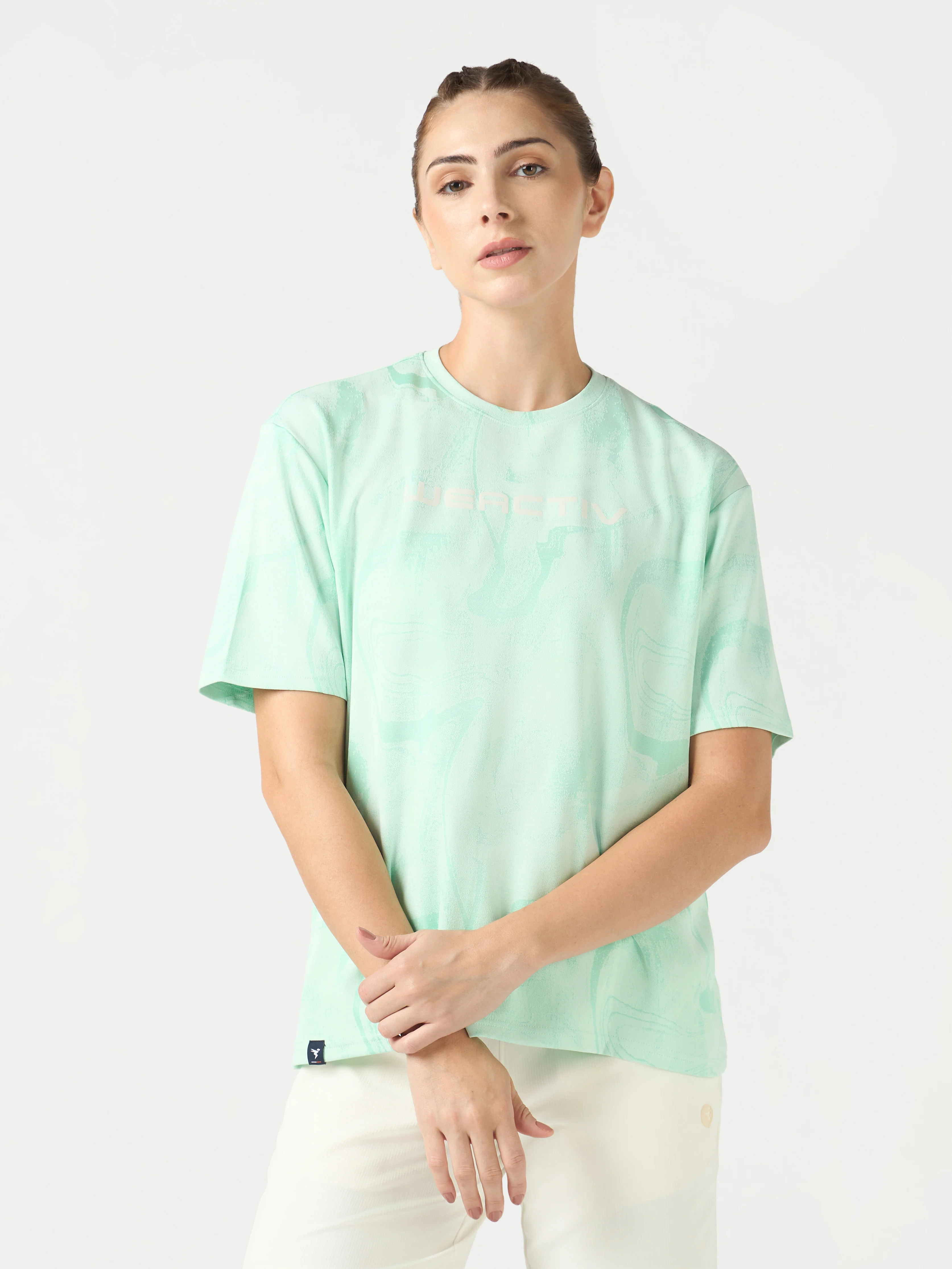 Women Jacquard Boxy Fit Round Neck T-shirt with DOUBLE COOL - Image 2