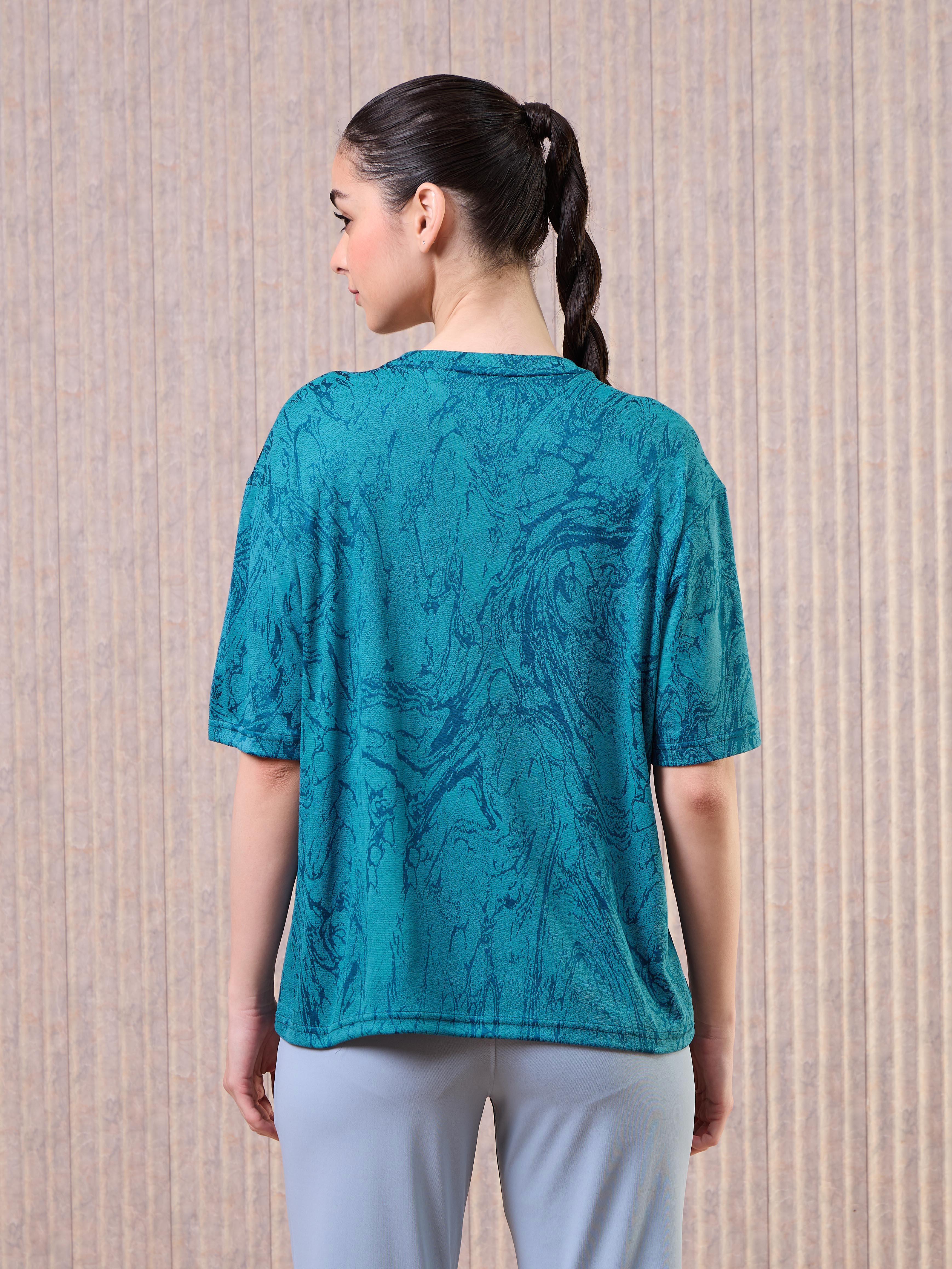 Women Jacquard Boxy Fit Round Neck T-shirt with DOUBLE COOL - Image 3