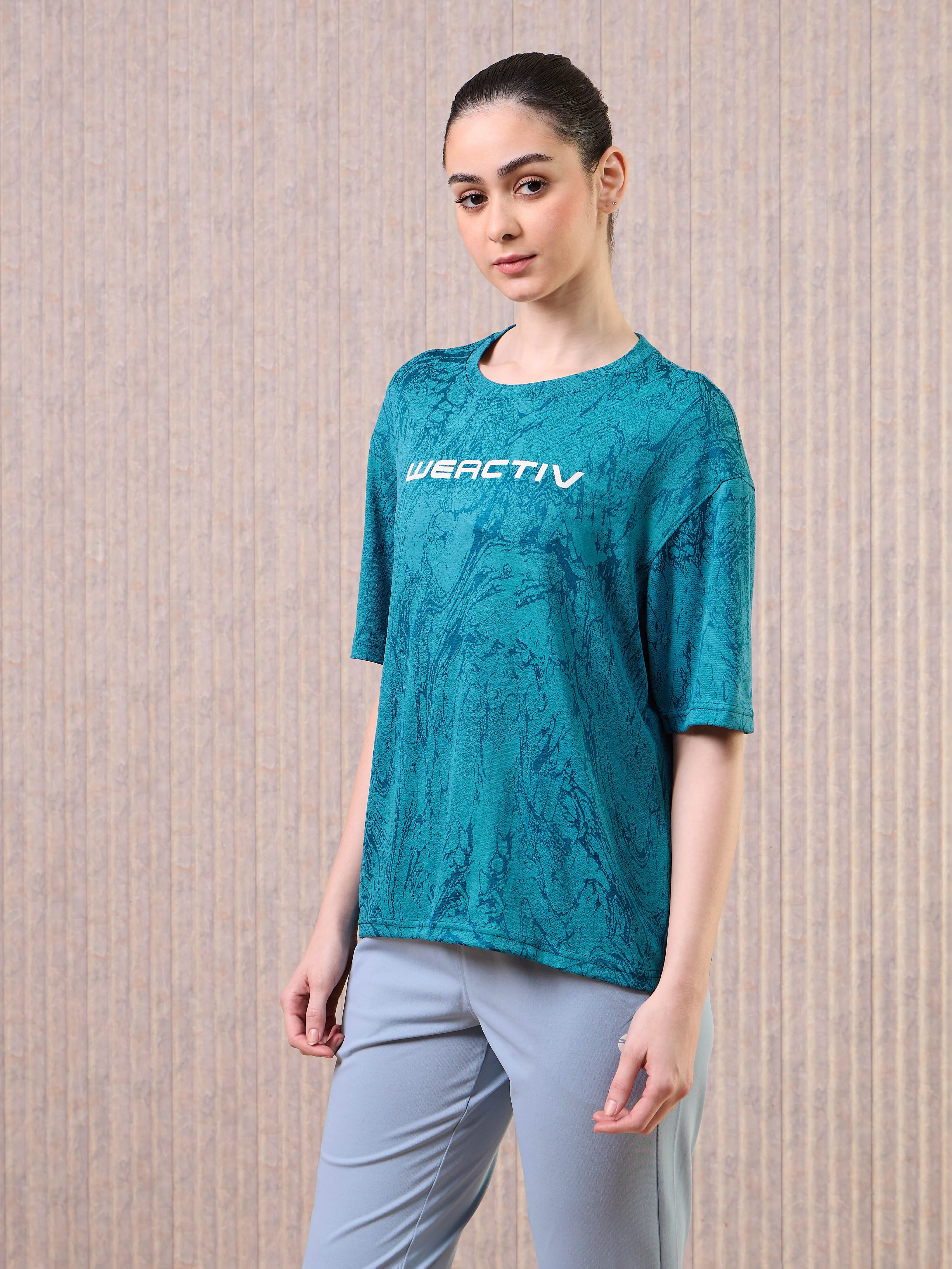 Women Jacquard Boxy Fit Round Neck T-shirt with DOUBLE COOL - Image 4