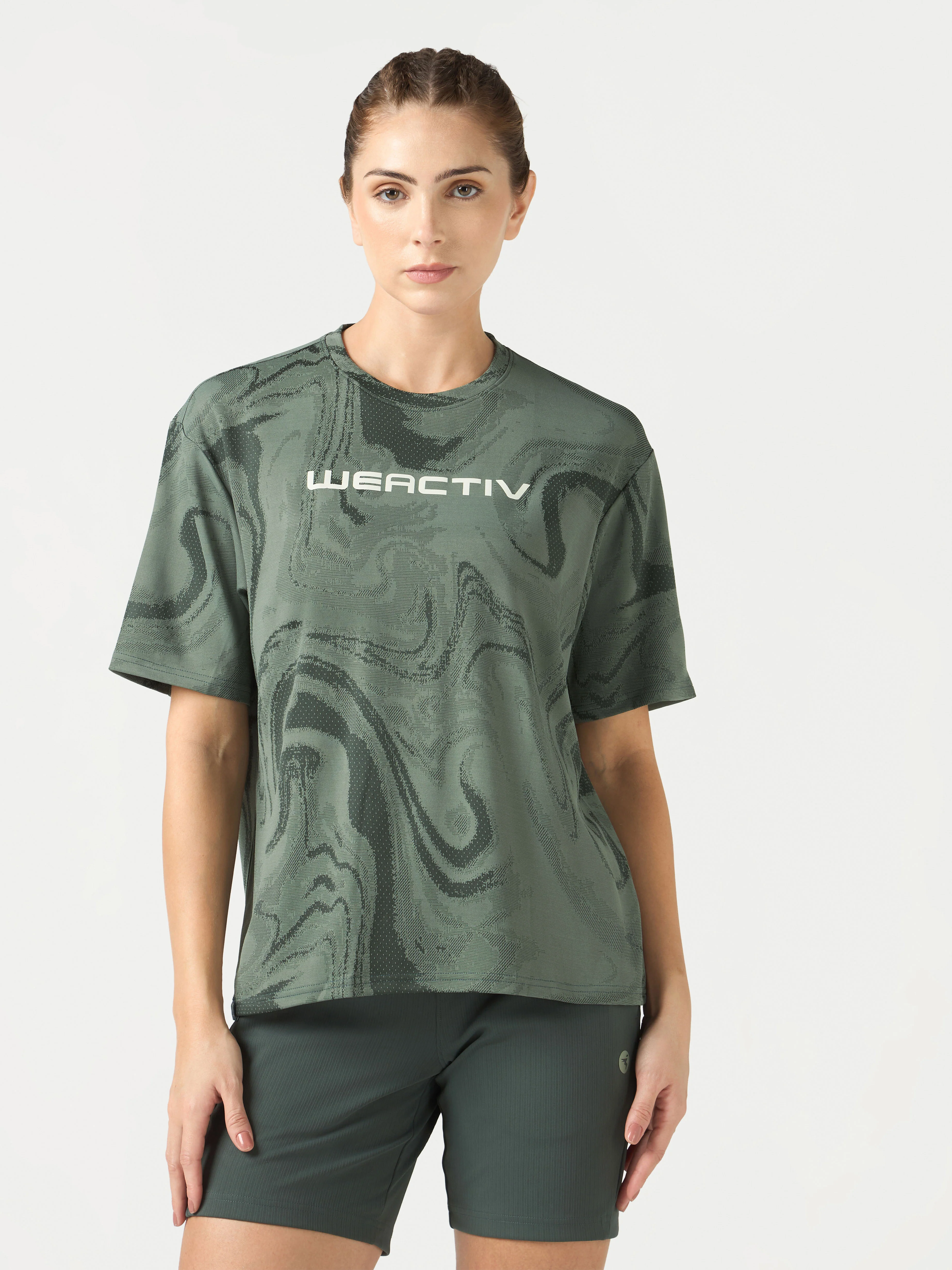 Women Jacquard Boxy Fit Round Neck T-shirt with DOUBLE COOL - Image 2