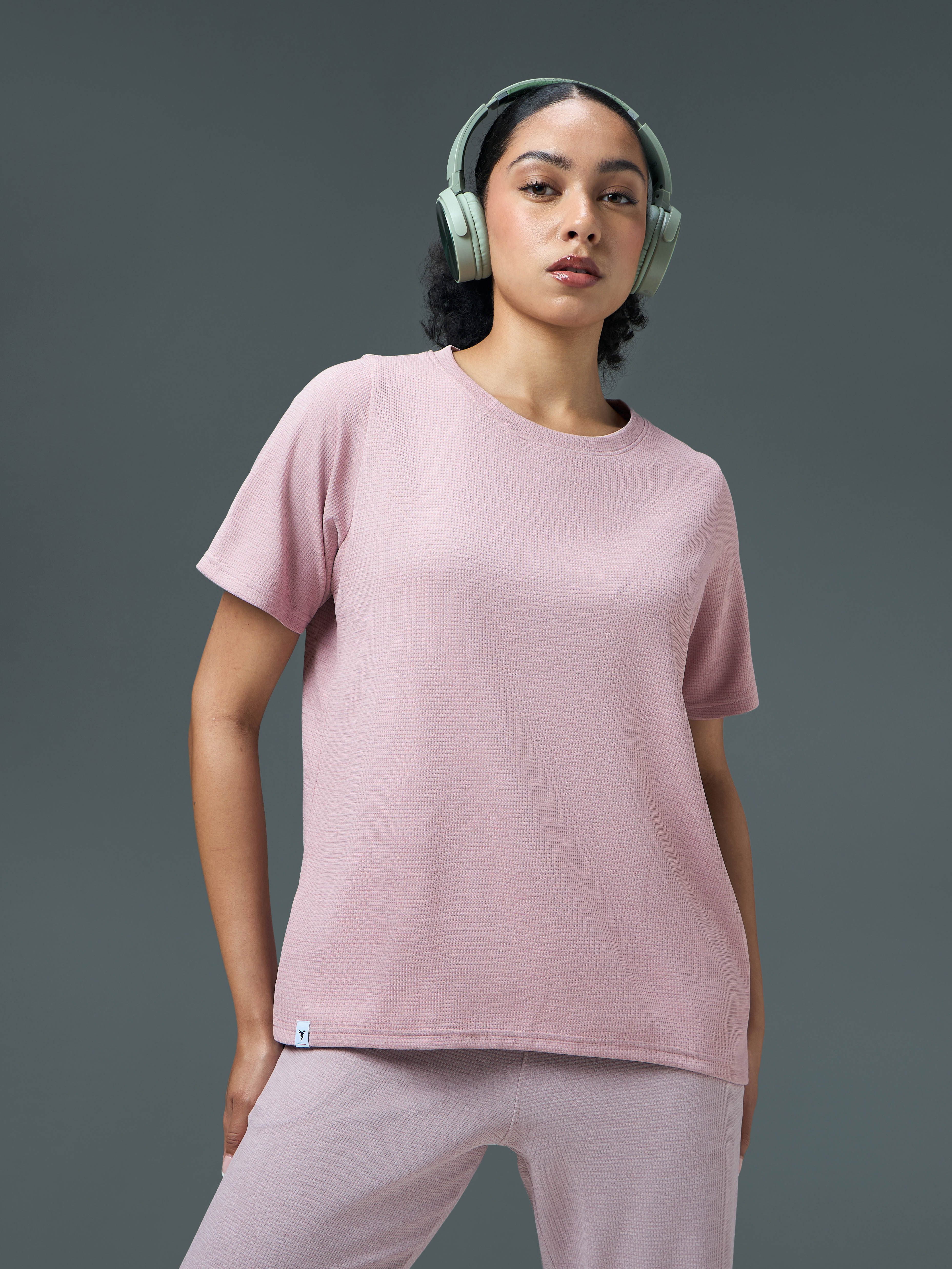Women Pack of 2 Relaxed Fit Cubic Melange Round Neck T-shirt with DOUBLE COOL - Image 2