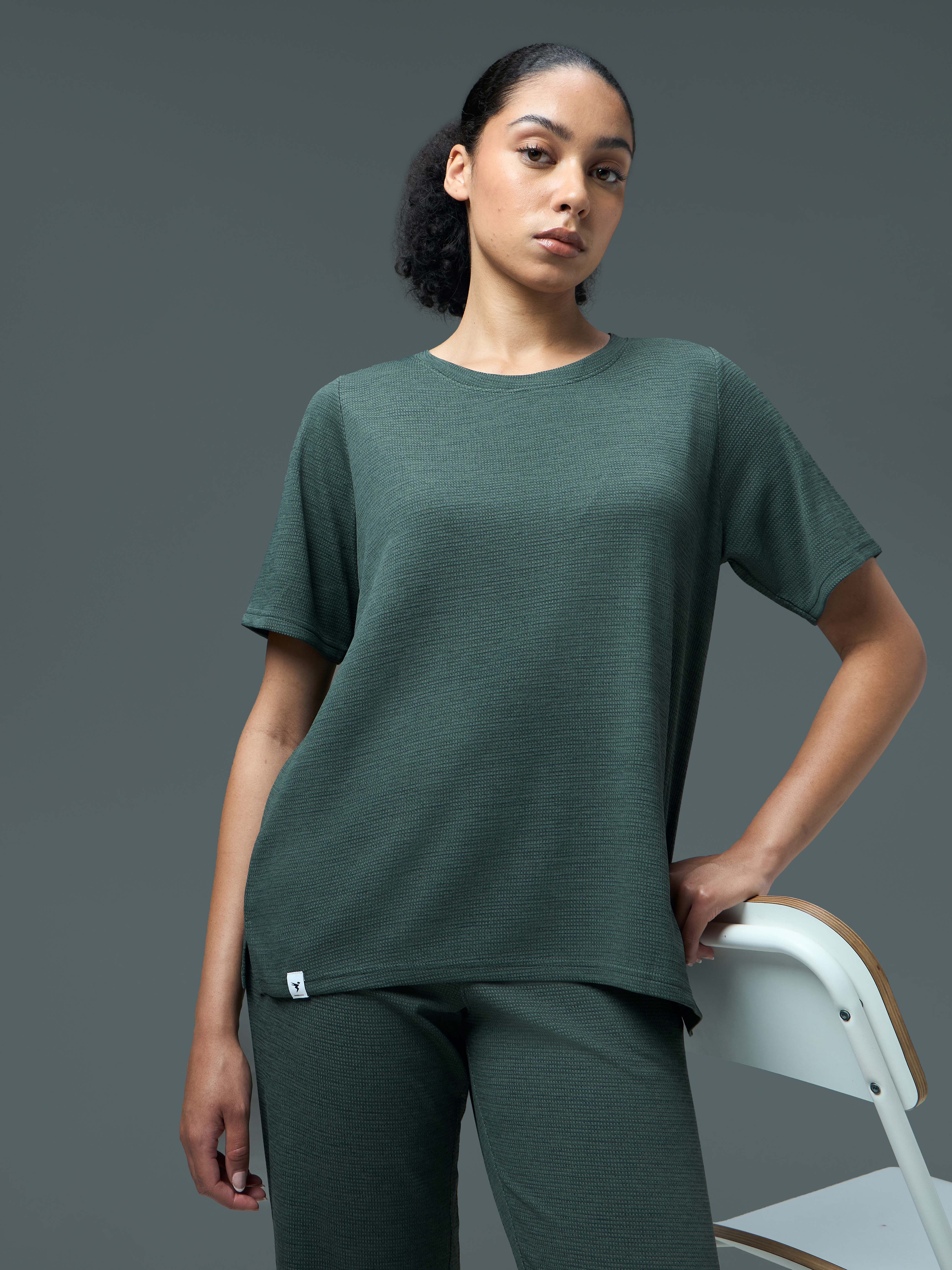 Women Pack of 2 Relaxed Fit Cubic Melange Round Neck T-shirt with DOUBLE COOL - Image 4