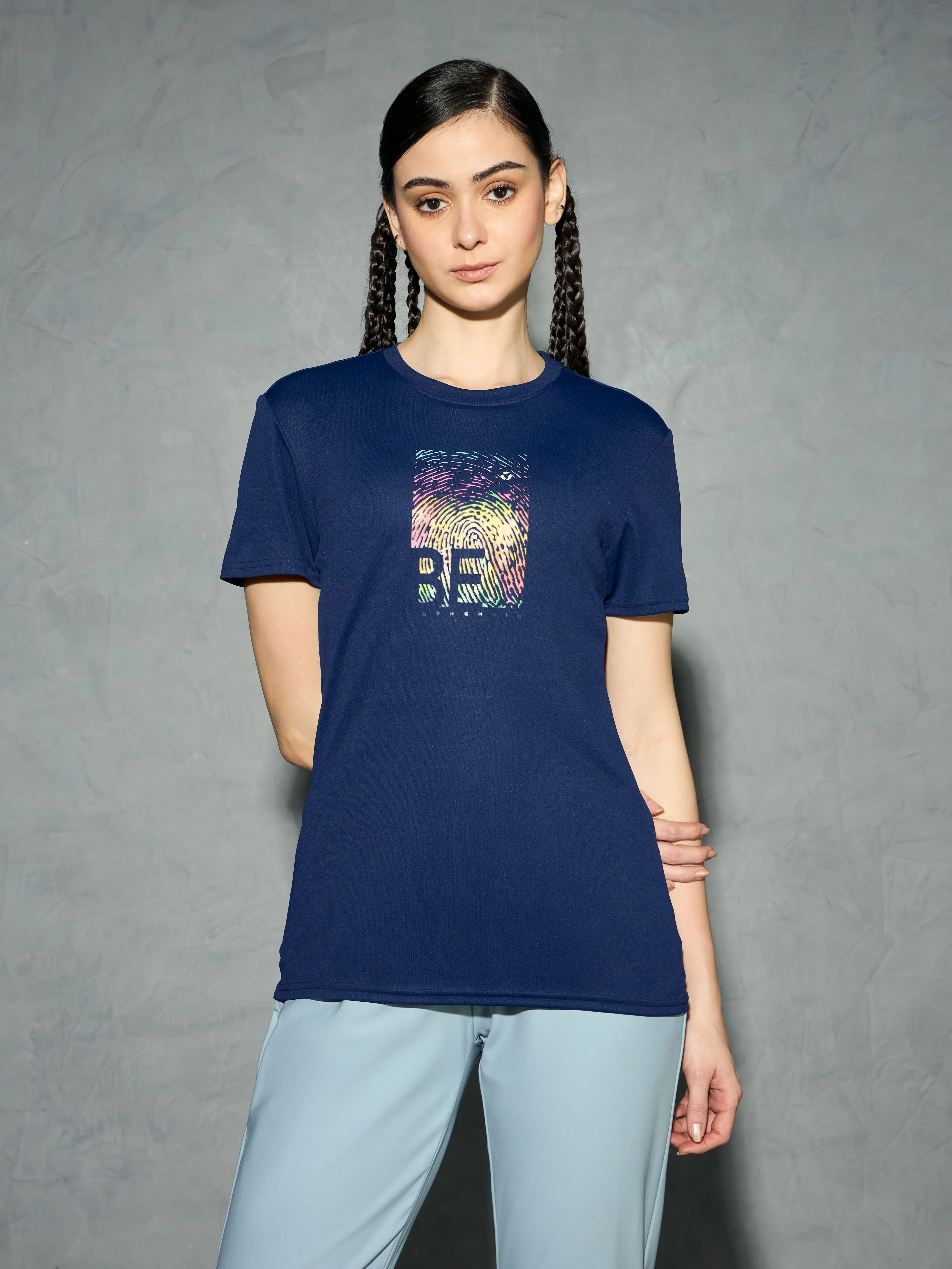 Women Printed Slim Fit Round Neck T-shirt with TECHNOCOOL+ - Image 2