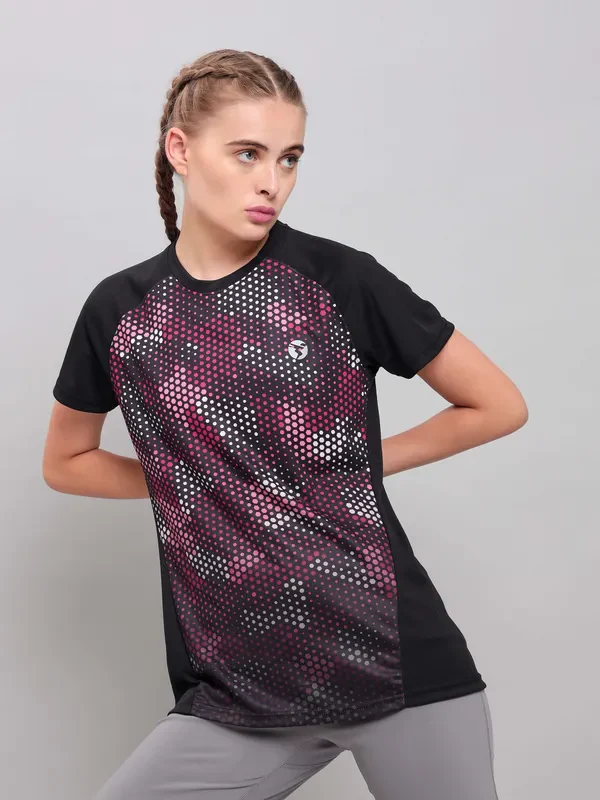 Women Abstract Print Slim Fit Crew Neck T-shirt with TECHNO COOL+ - Image 5