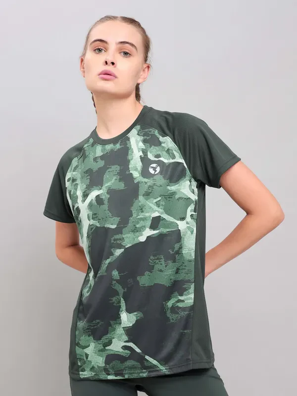 Women Abstract Print Slim Fit Crew Neck T-shirt with TECHNO COOL+ - Image 5