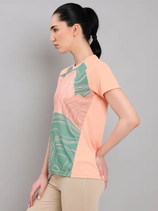 Women Abstract Print Slim Fit Crew Neck T-shirt with TECHNO COOL+ - Image 4