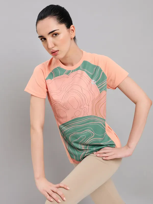 Women Abstract Print Slim Fit Crew Neck T-shirt with TECHNO COOL+ - Image 5
