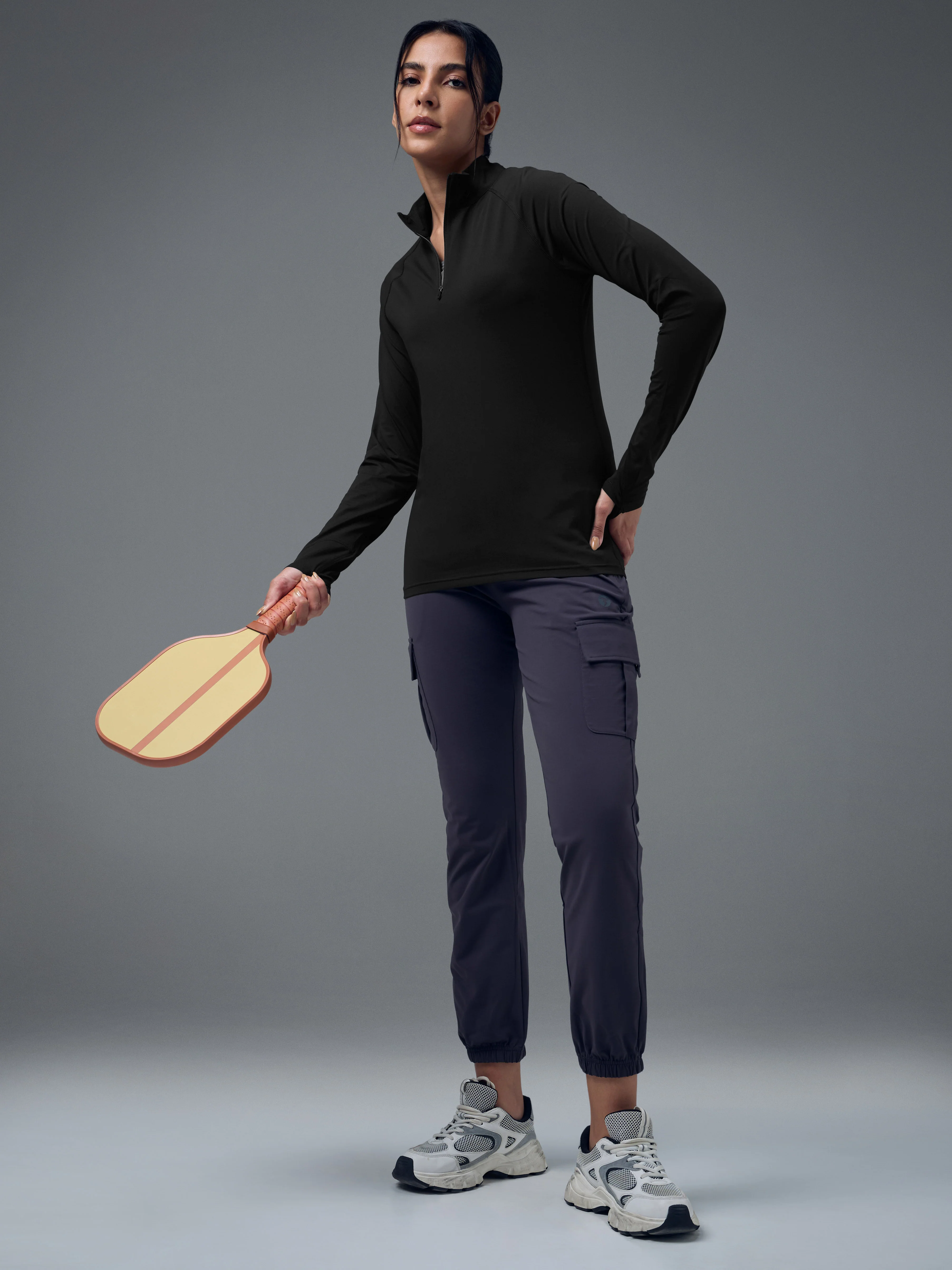 Women Slim Fit Mock Neck Thumbhole Sleeve Solid T-shirt with COTFLEX - Image 4