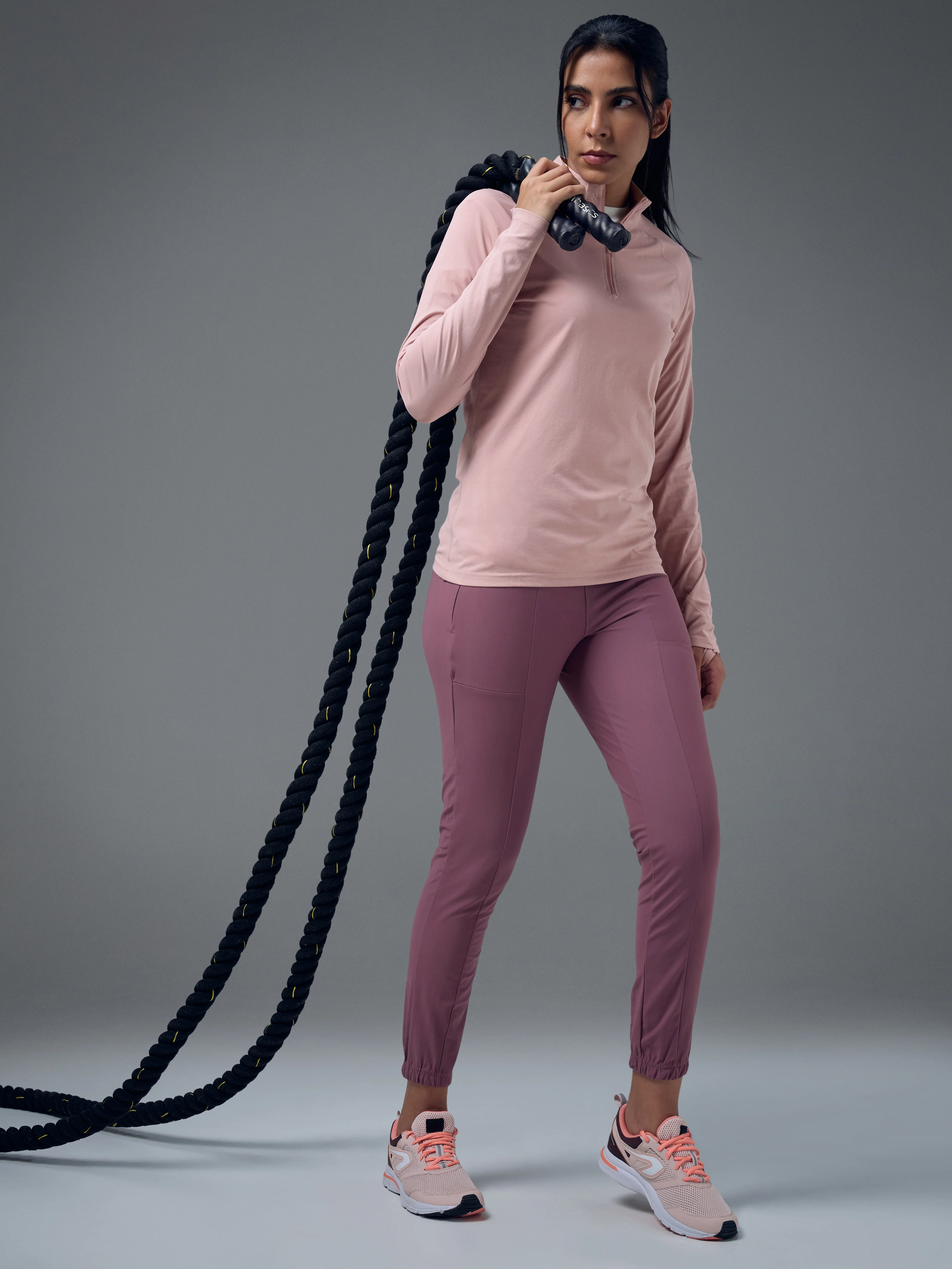 Women Slim Fit Mock Neck Thumbhole Sleeve Solid T-shirt with COTFLEX - Image 4