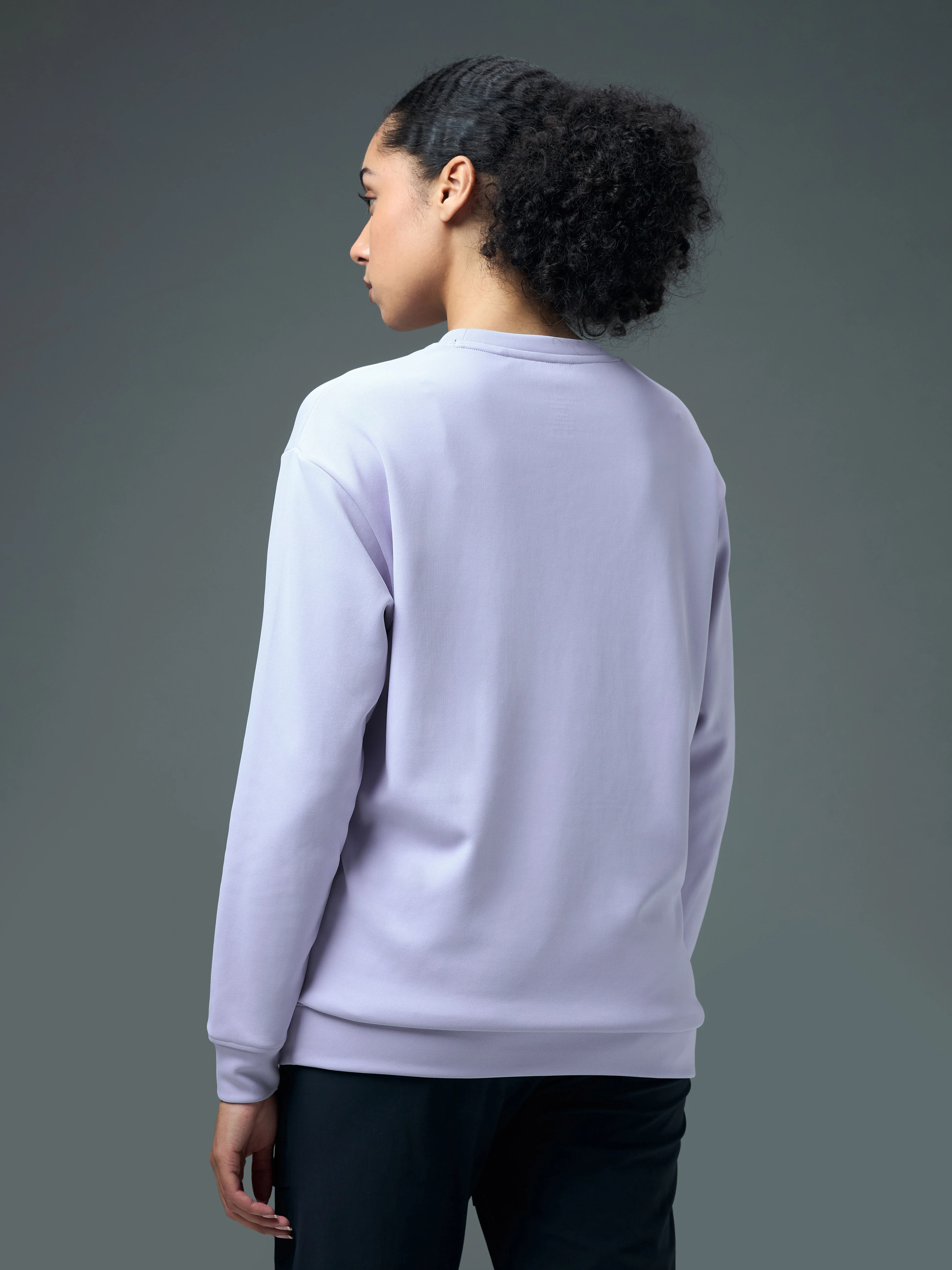 Women Solid Slim Fit Round Neck Sports Sweatshirt with ELASTOPLUS - Image 3
