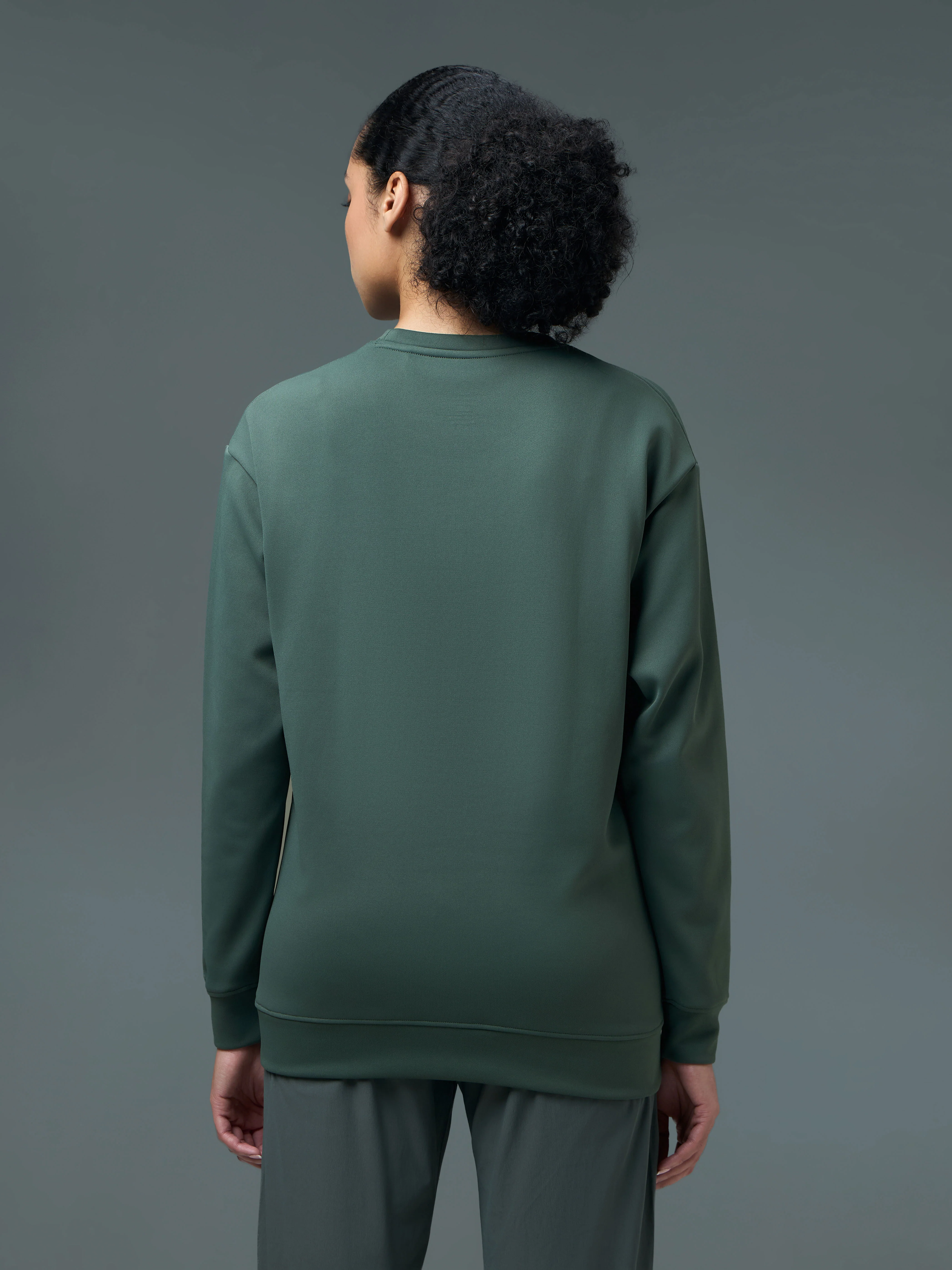 Women Solid Slim Fit Round Neck Sports Sweatshirt with ELASTOPLUS - Image 3
