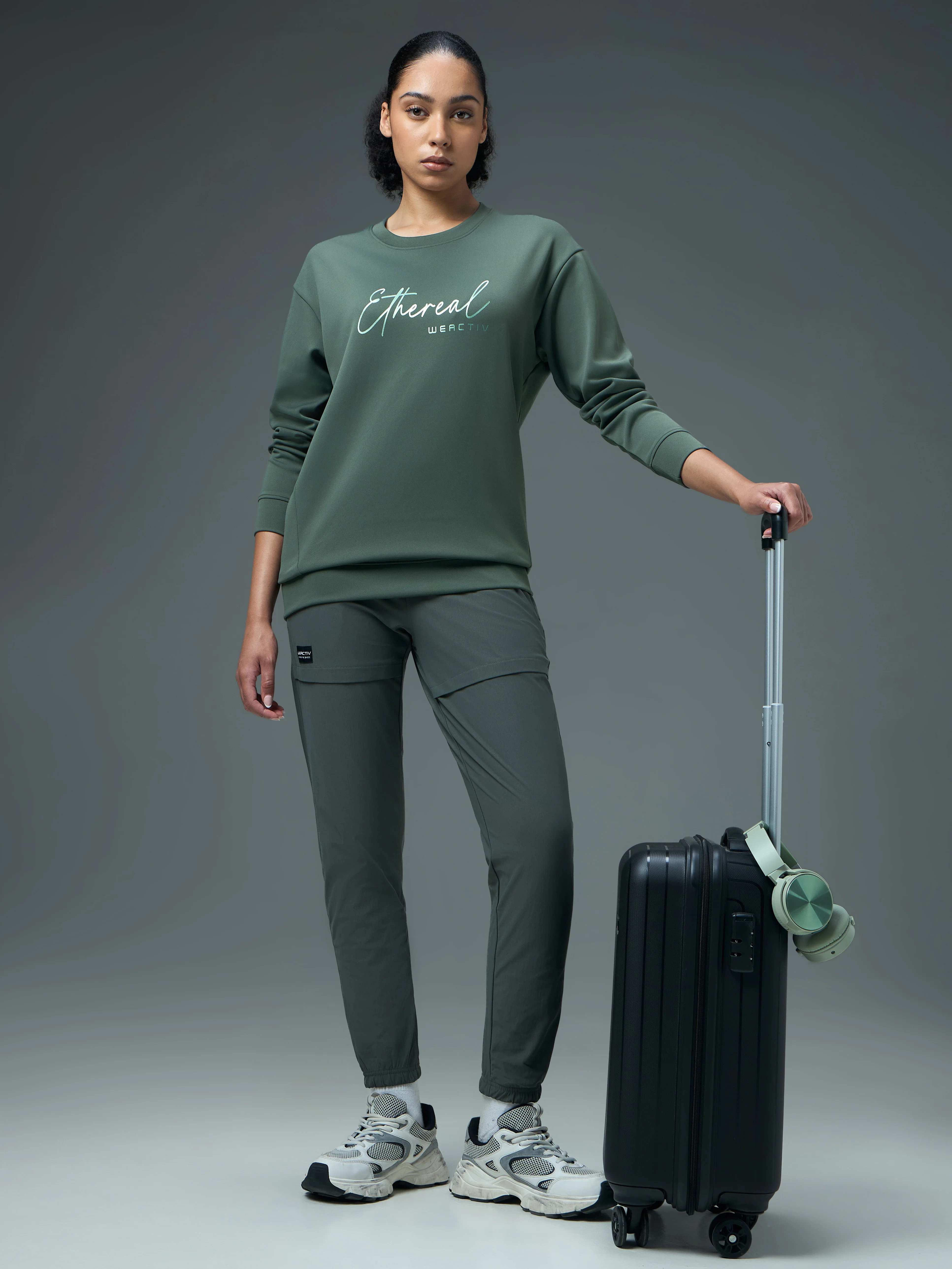 Women Solid Slim Fit Round Neck Sports Sweatshirt with ELASTOPLUS - Image 5