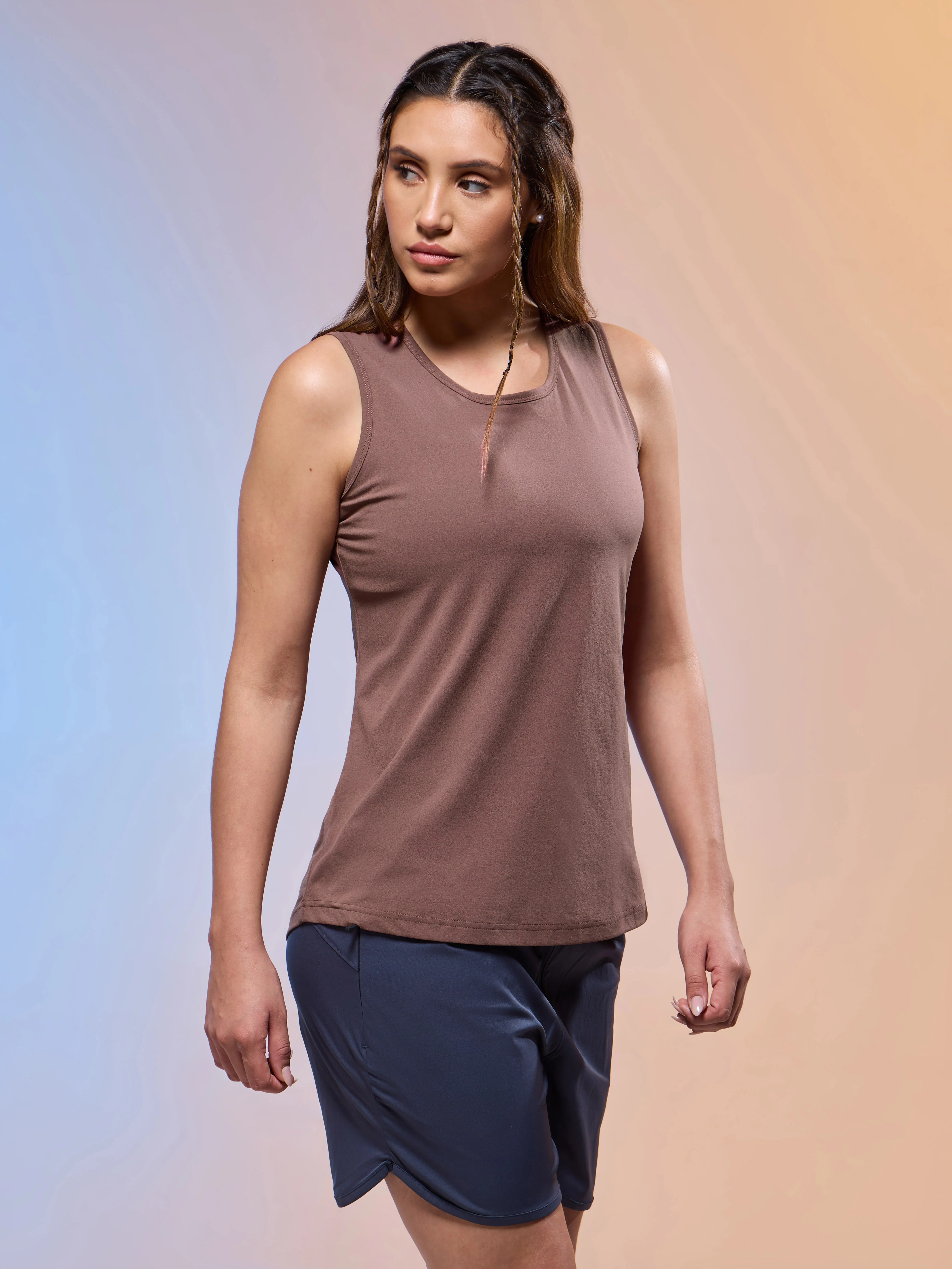 Women Solid Slim Fit Round Neck Tank Top with COTFLEX - Image 4
