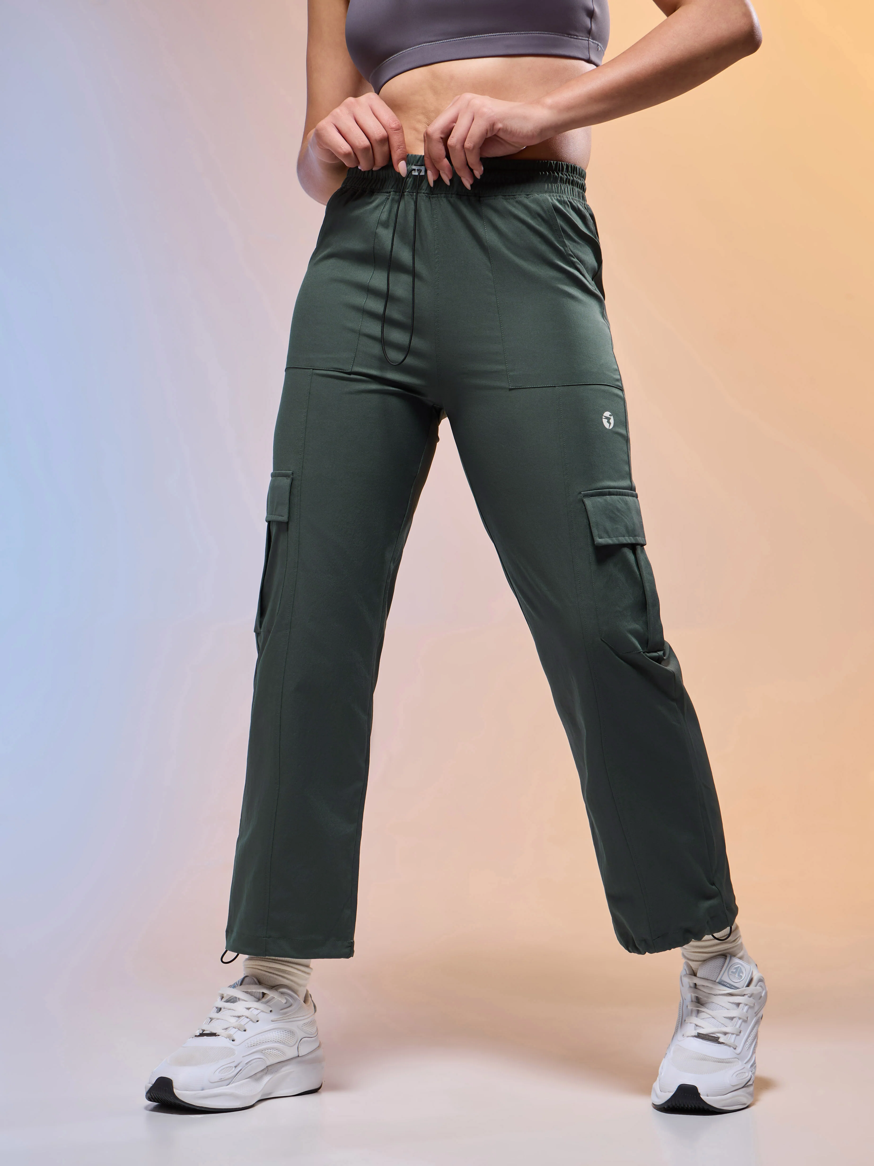 Women Solid Slim Fit Sports Cargo Trackpants with TS FLEXI - Image 2