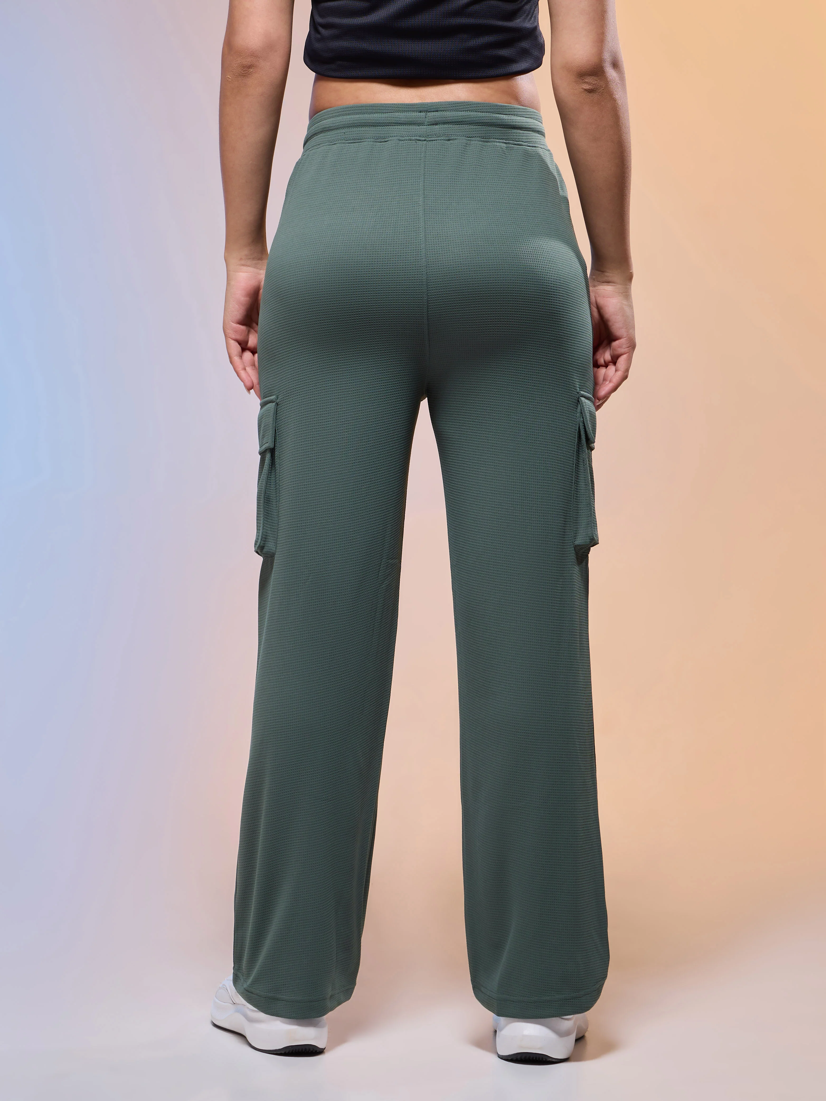 Women Solid Straight Fit Cargo Trackpants with TECHNOCOOL+ - Image 3