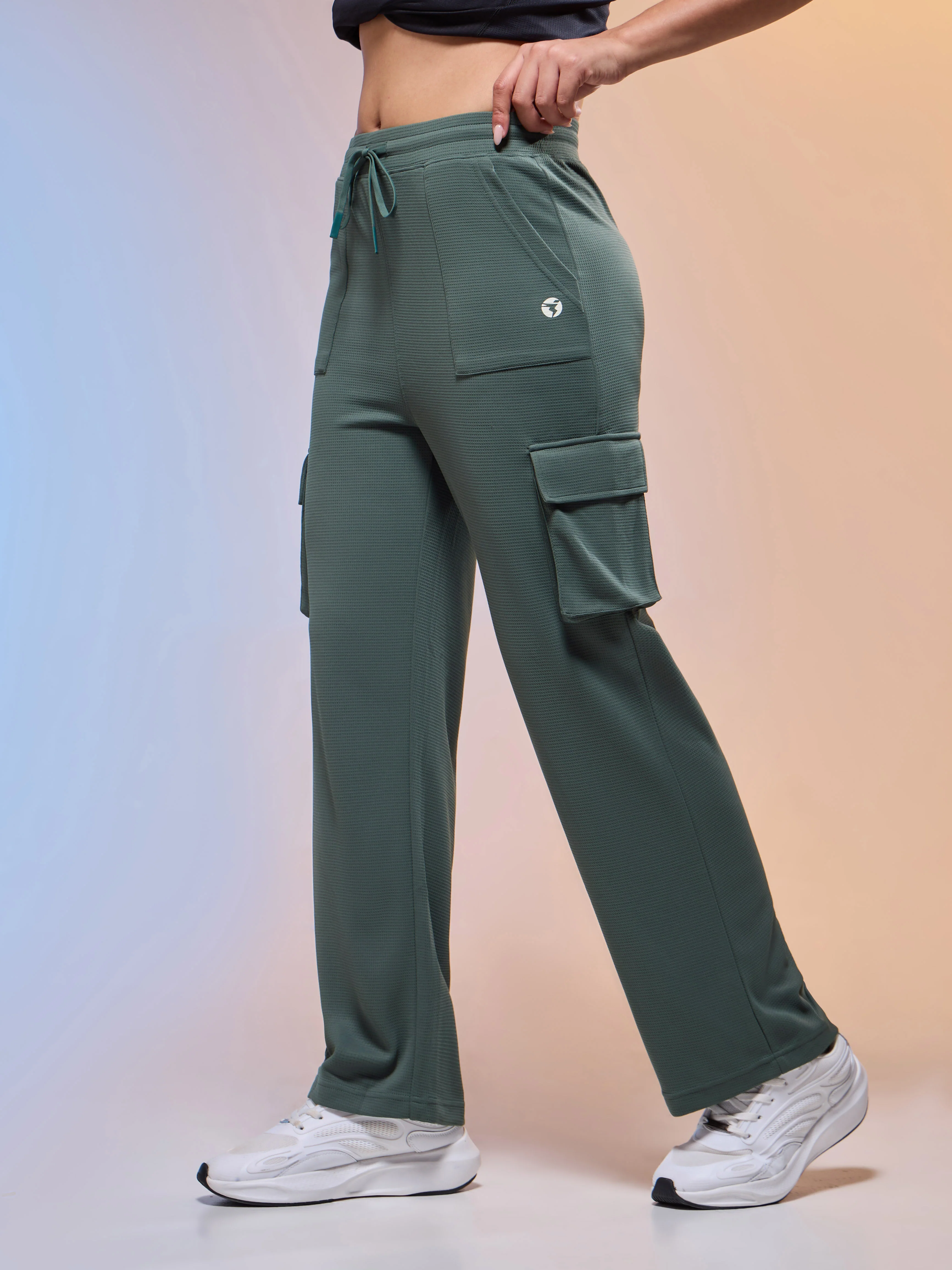 Women Solid Straight Fit Cargo Trackpants with TECHNOCOOL+ - Image 4